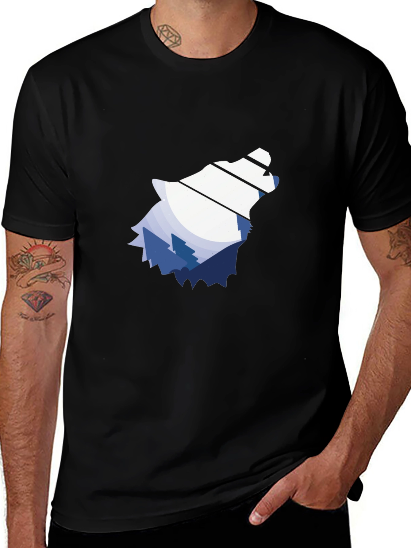 Wolf Mountain Graphic Tee - Stylish Black T-Shirt