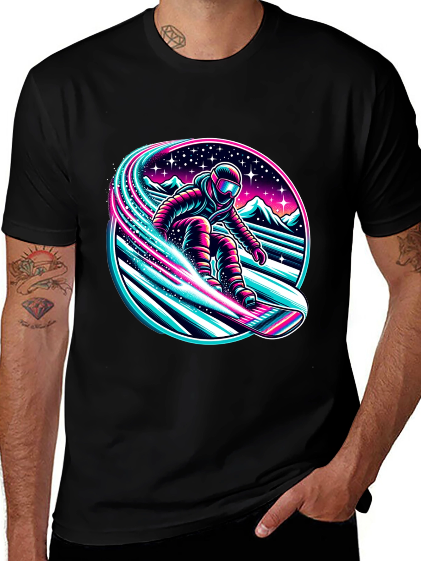 Neon Snowboarder Graphic T-Shirt