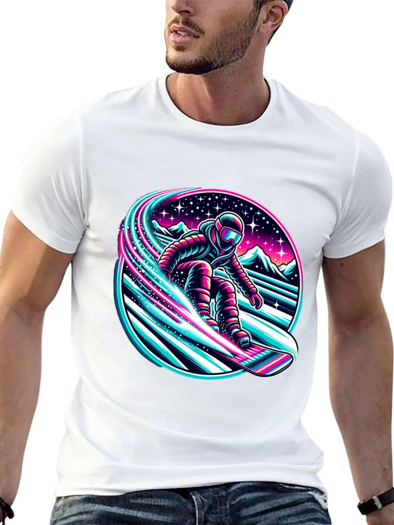 Neon Snowboarder Graphic T-Shirt