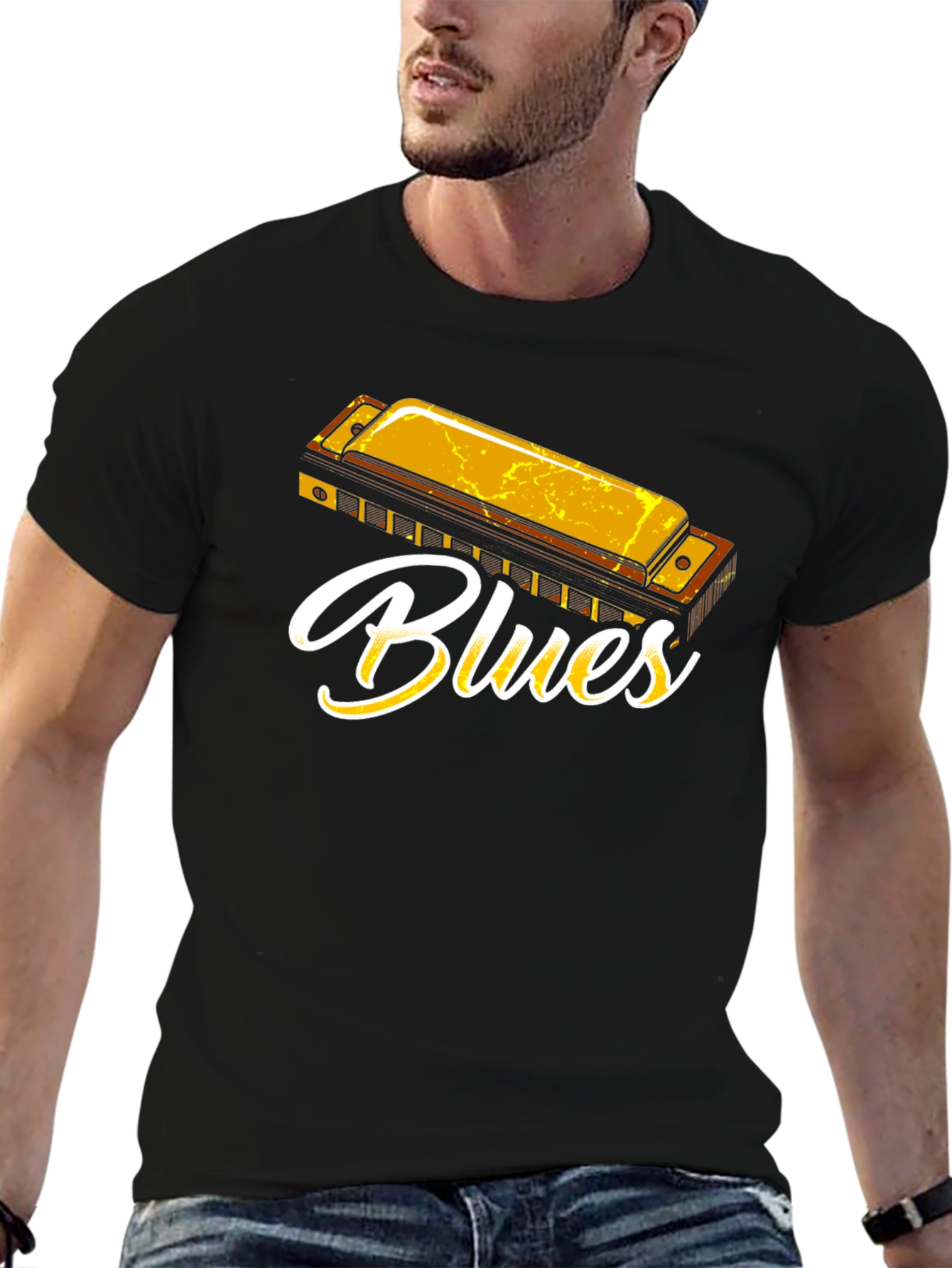 Blues Harmonica Graphic T-Shirt - Music Lover Tee