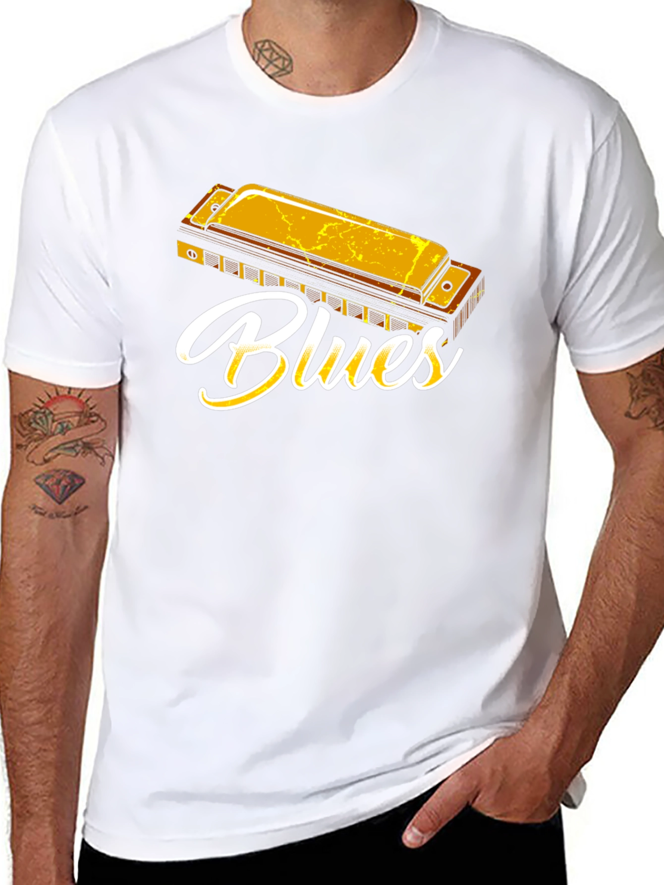 Blues Harmonica Graphic T-Shirt - Music Lover Tee