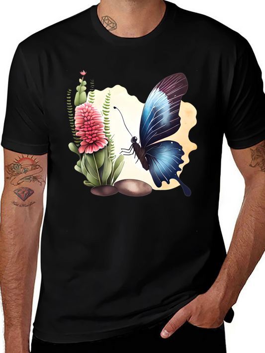 Butterfly & Flower Graphic Black T-Shirt