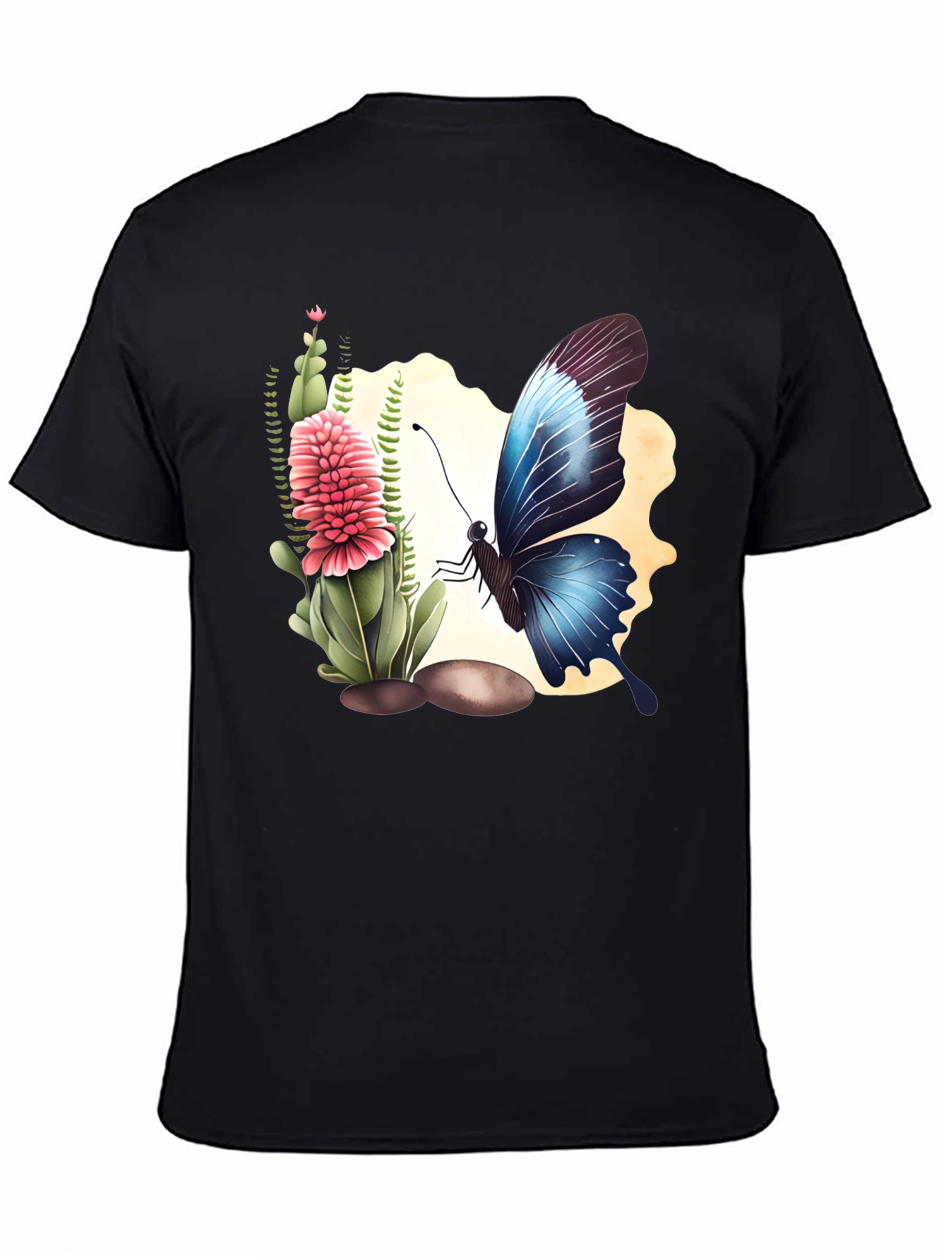 Butterfly & Flower Graphic Black T-Shirt