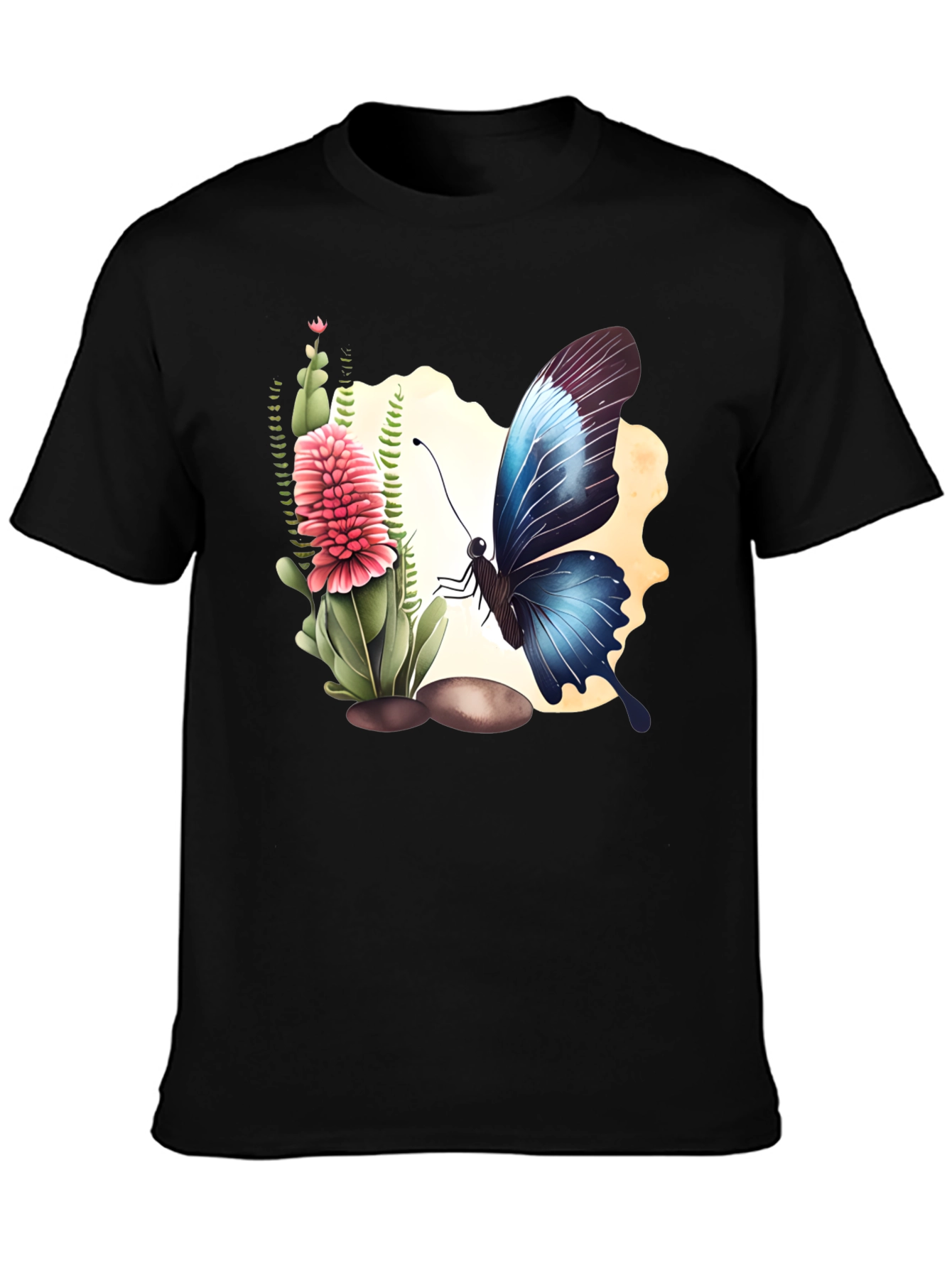 Butterfly & Flower Graphic Black T-Shirt