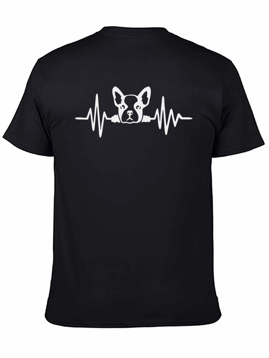 Dog Heartbeat Graphic Tee - Black Cotton Casual T-Shirt