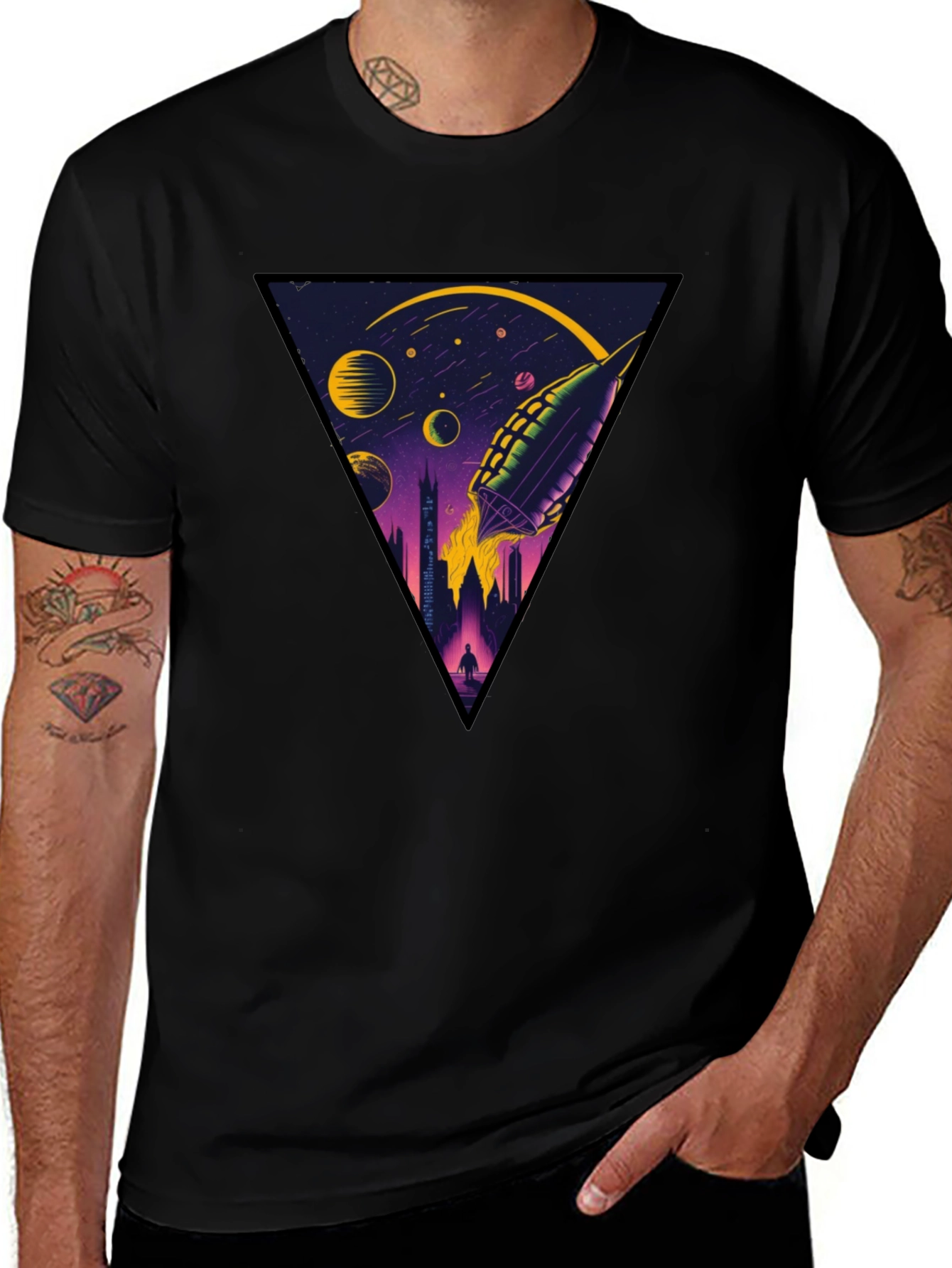 Sci-Fi Rocket Launch Graphic T-Shirt
