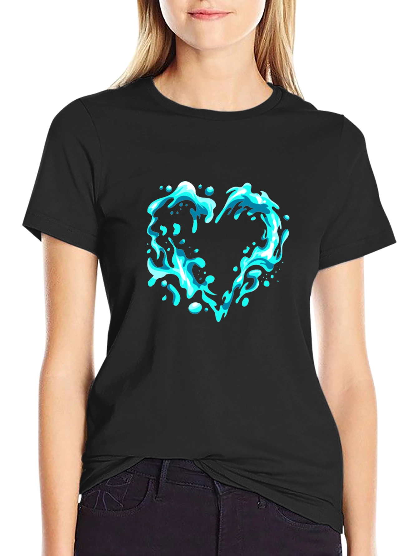 Water Heart Graphic Black T-Shirt