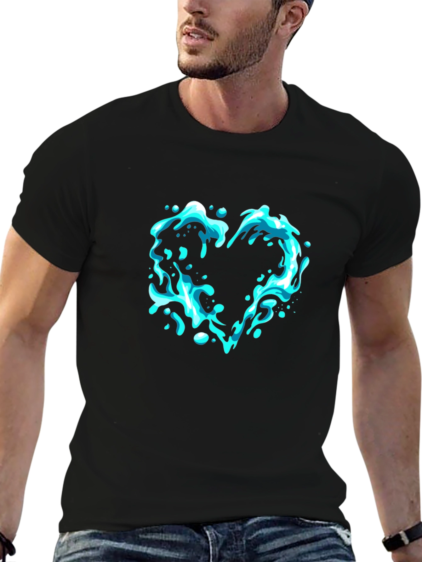 Water Heart Graphic Black T-Shirt