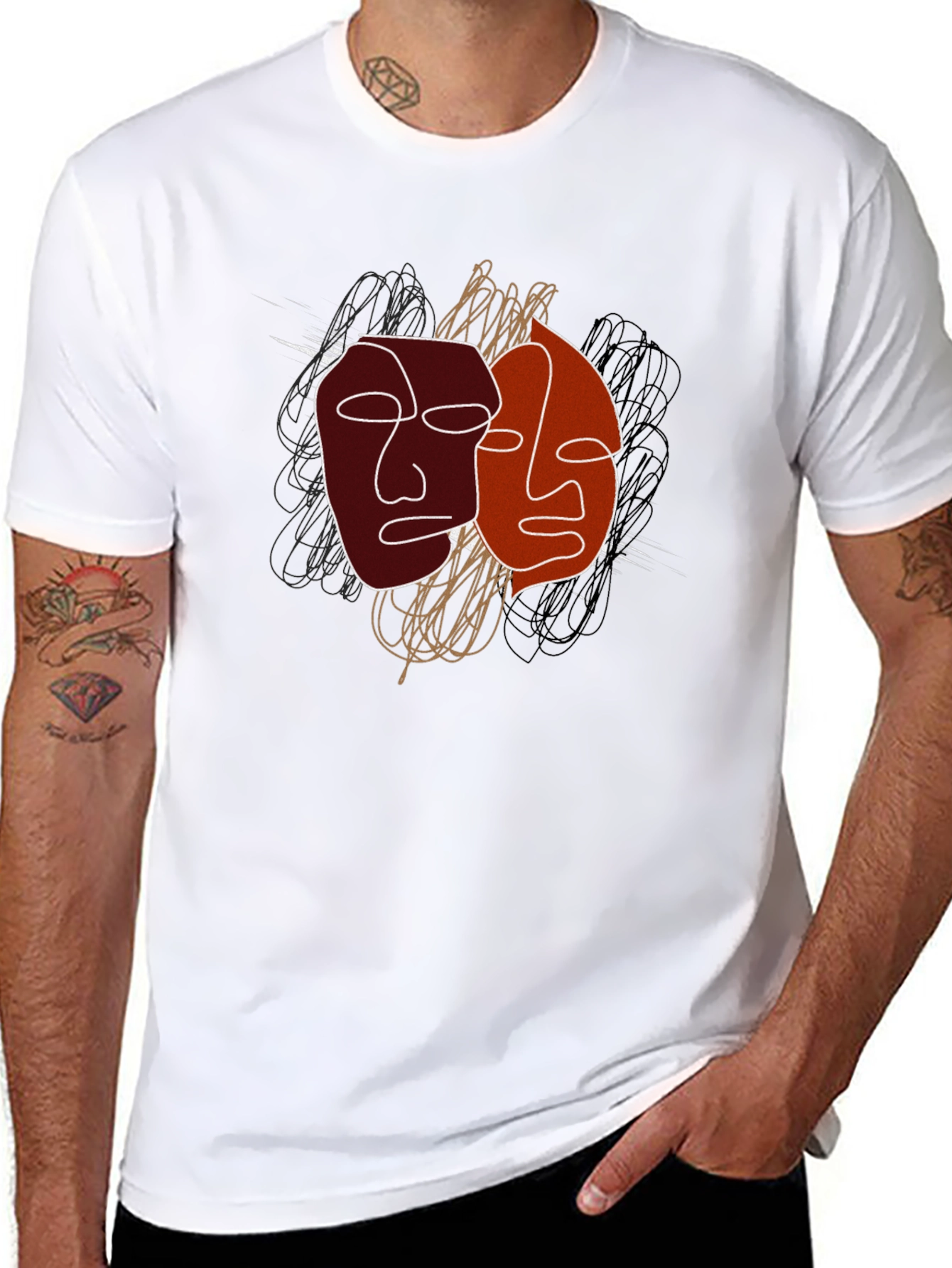 Abstract Faces Graphic Tee - Modern Art Shirt