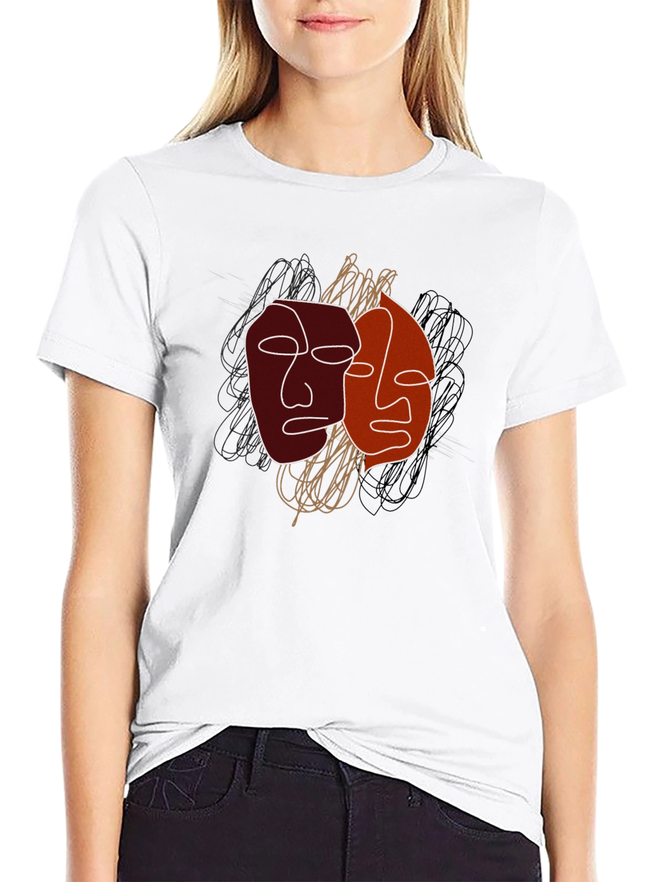 Abstract Faces Graphic Tee - Modern Art Shirt