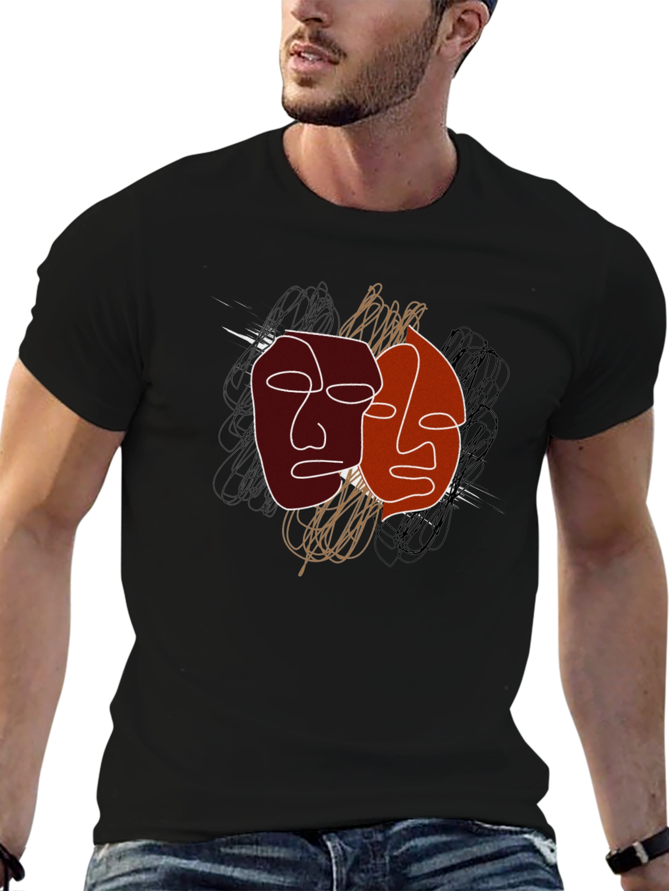 Abstract Faces Graphic Tee - Modern Art Shirt