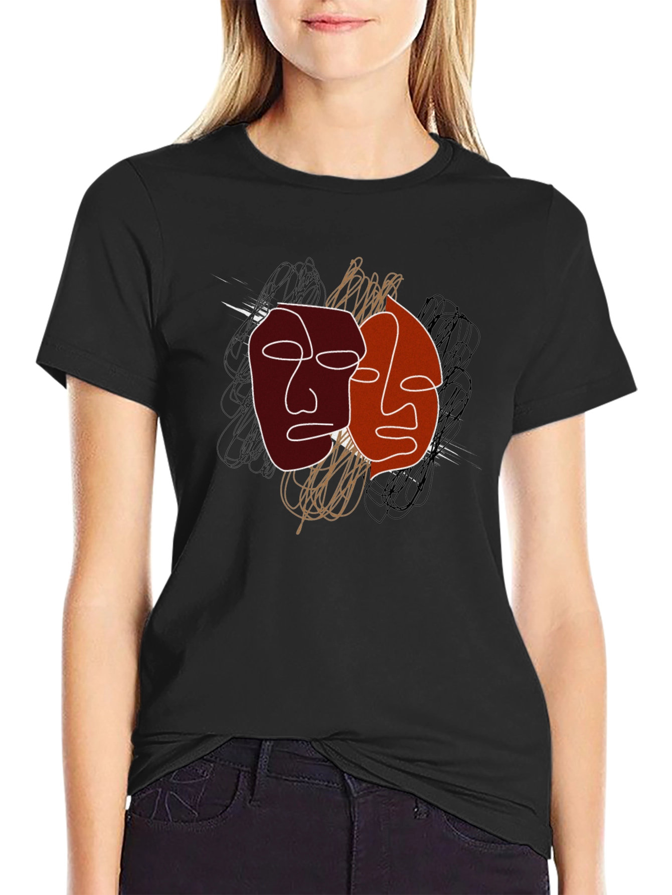 Abstract Faces Graphic Tee - Modern Art Shirt