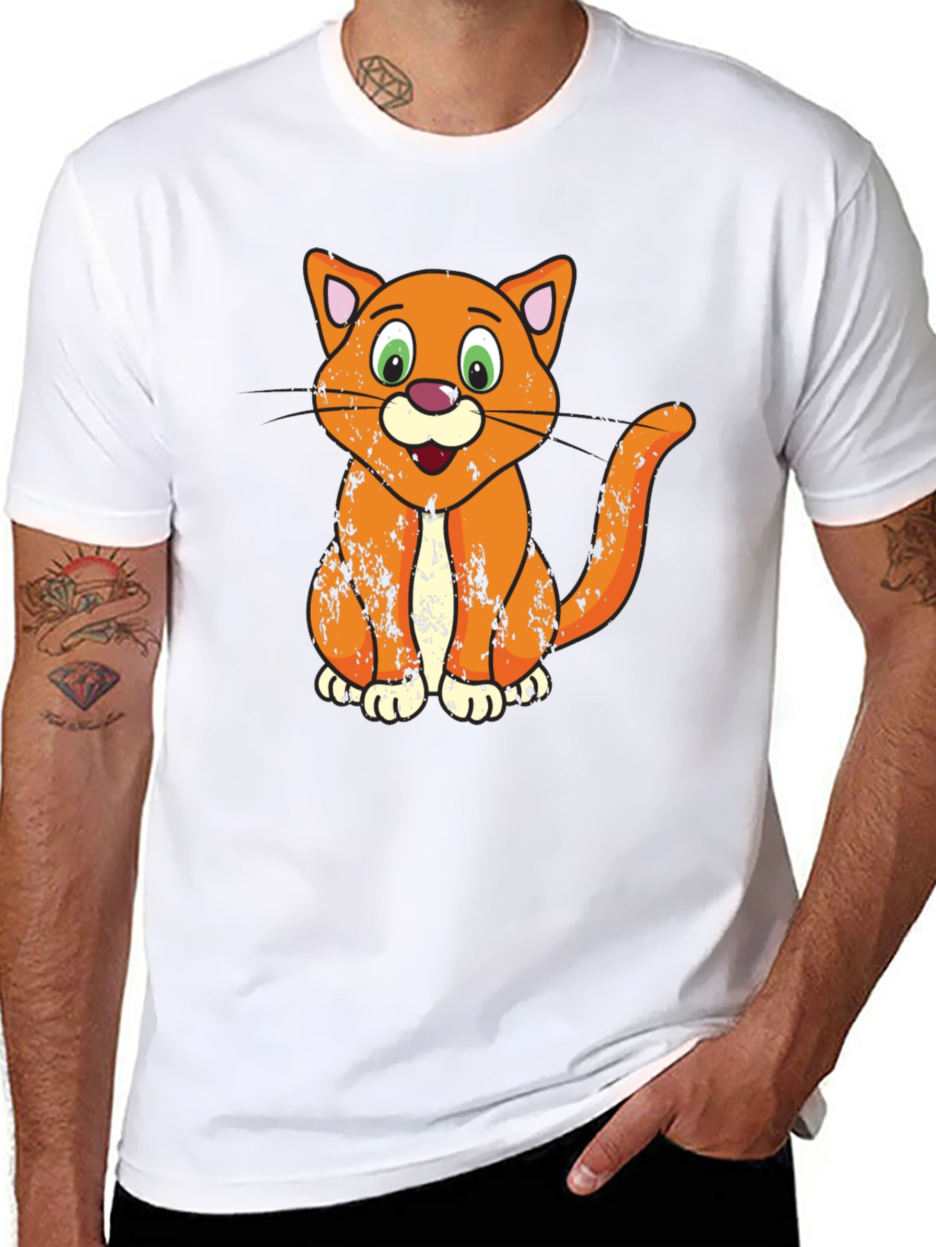 Cartoon Cat Graphic T-Shirt - Black