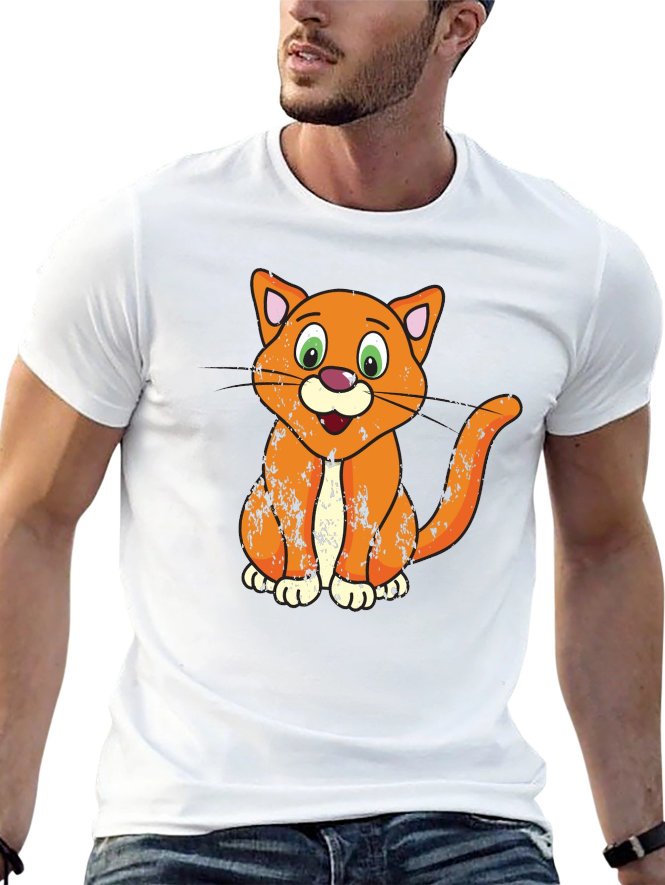 Cartoon Cat Graphic T-Shirt - Black