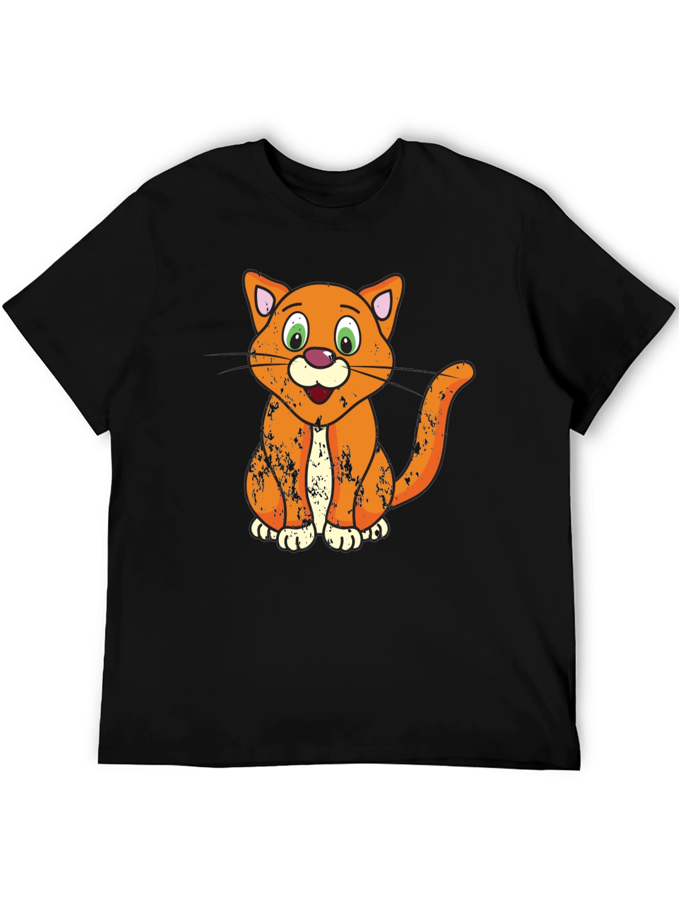 Cartoon Cat Graphic T-Shirt - Black