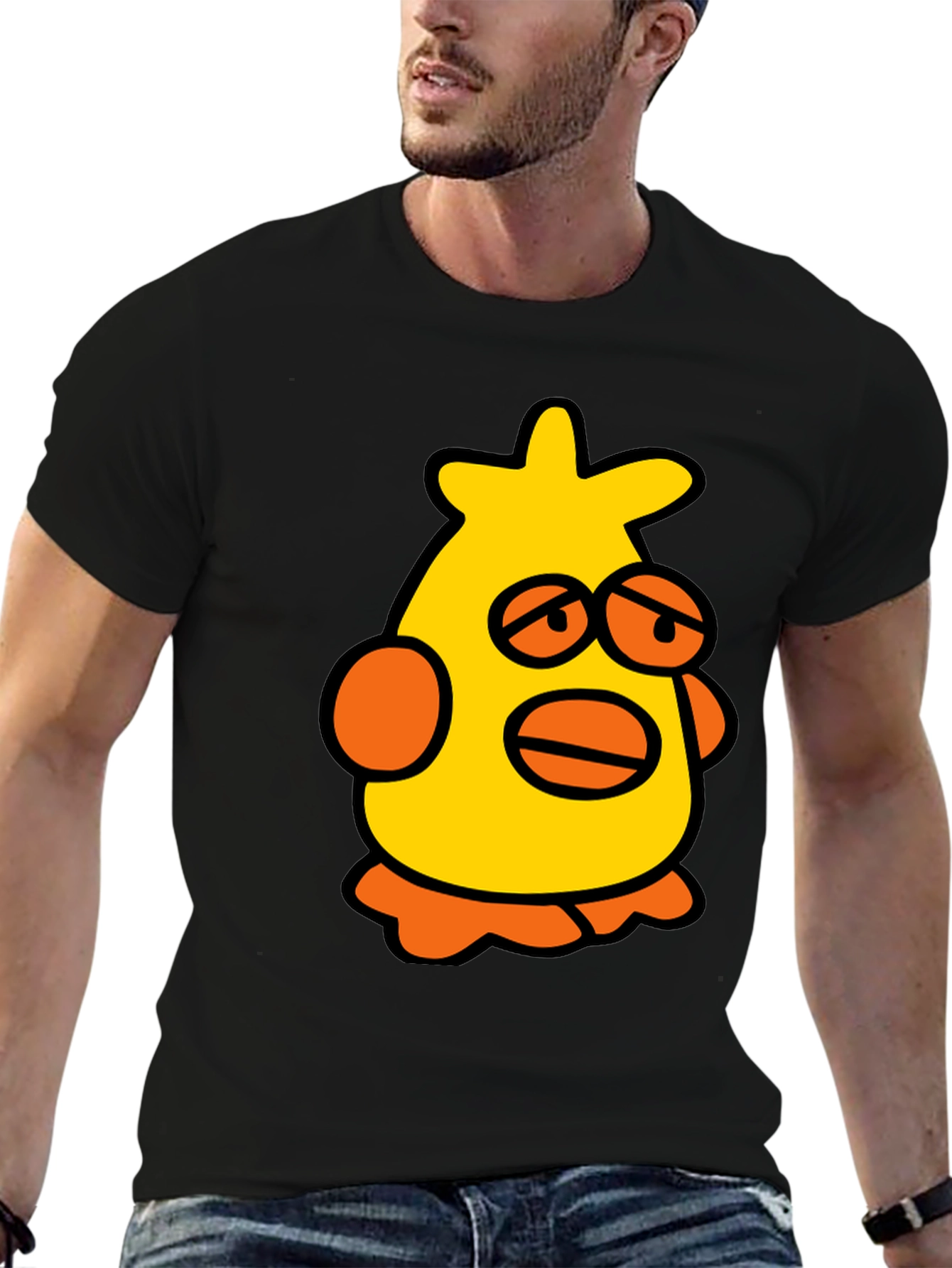 Cartoon Chicken Black T-Shirt