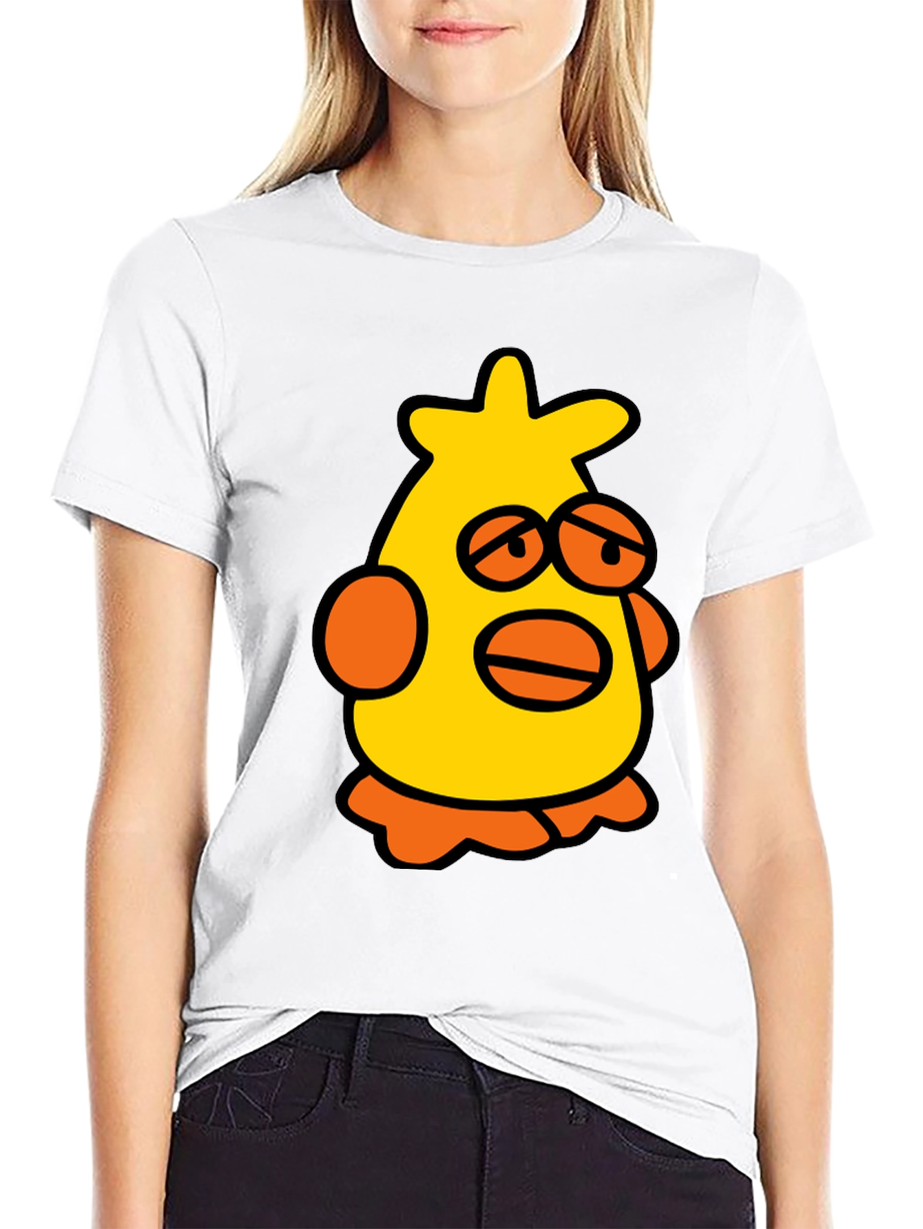 Cartoon Chicken Black T-Shirt