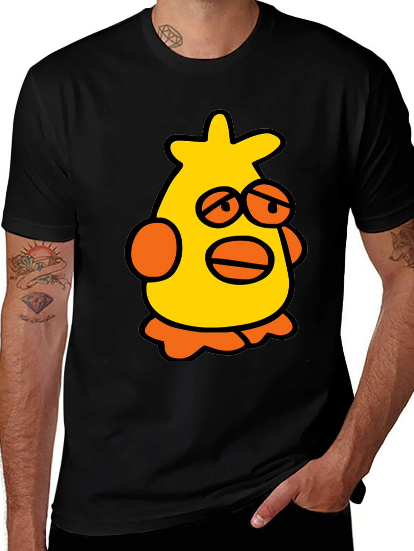 Cartoon Chicken Black T-Shirt