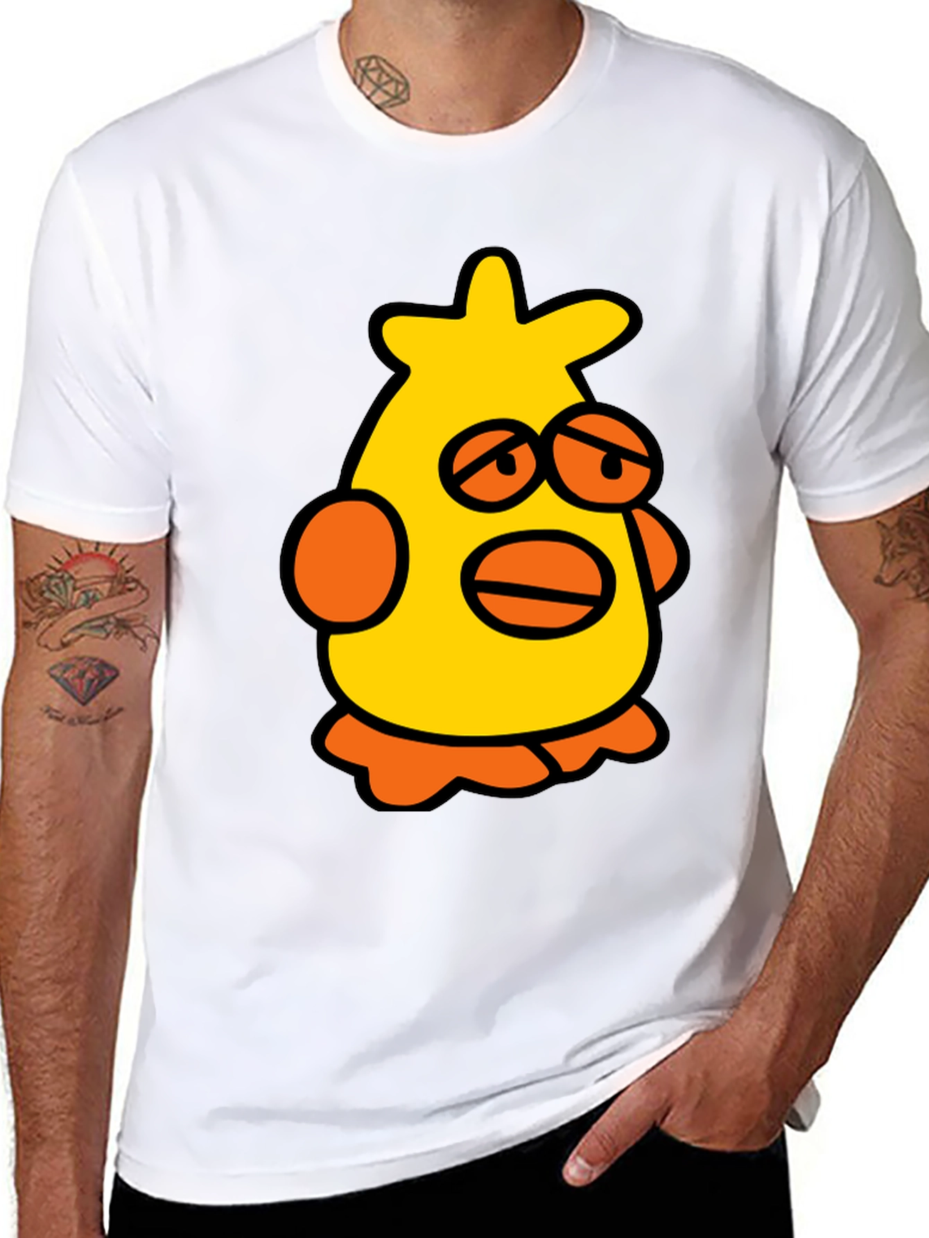 Cartoon Chicken Black T-Shirt
