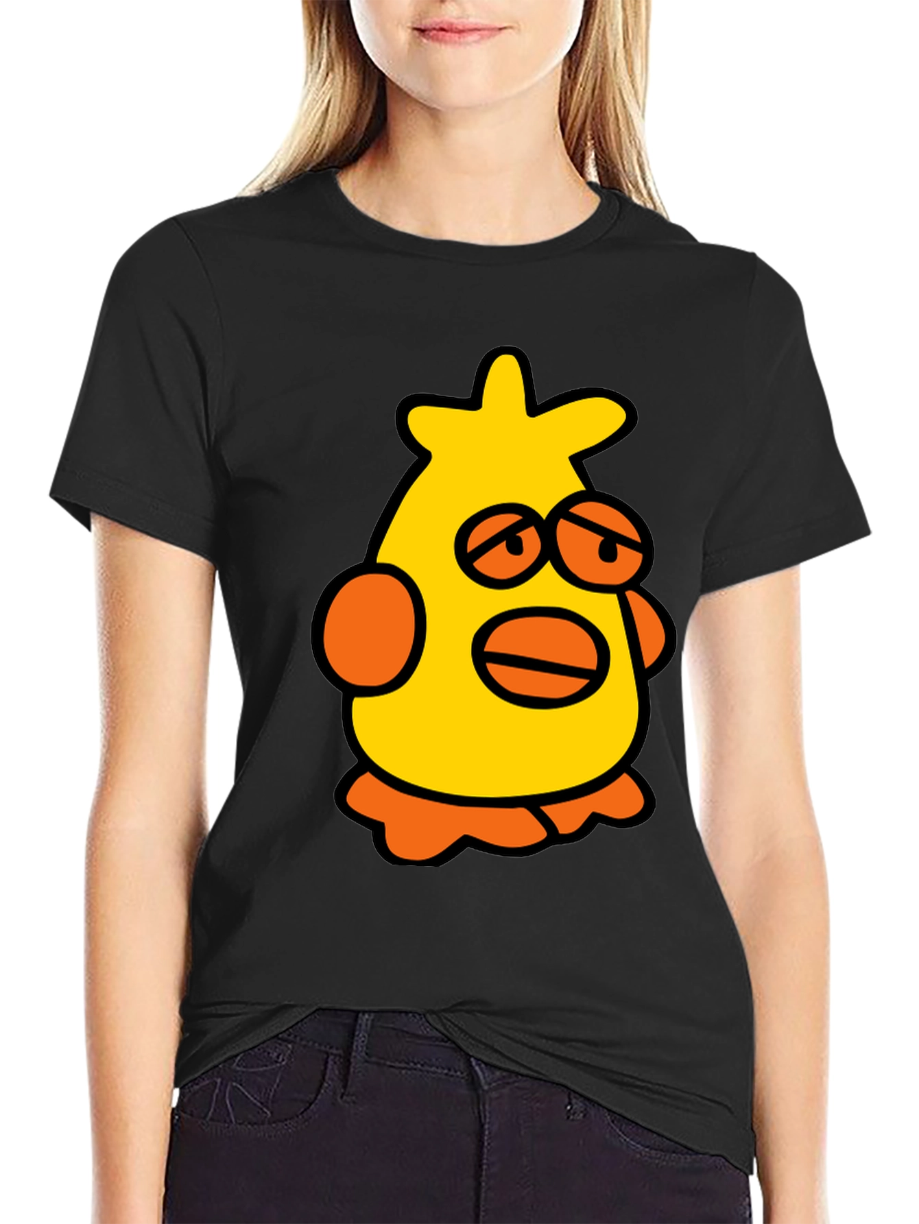 Cartoon Chicken Black T-Shirt