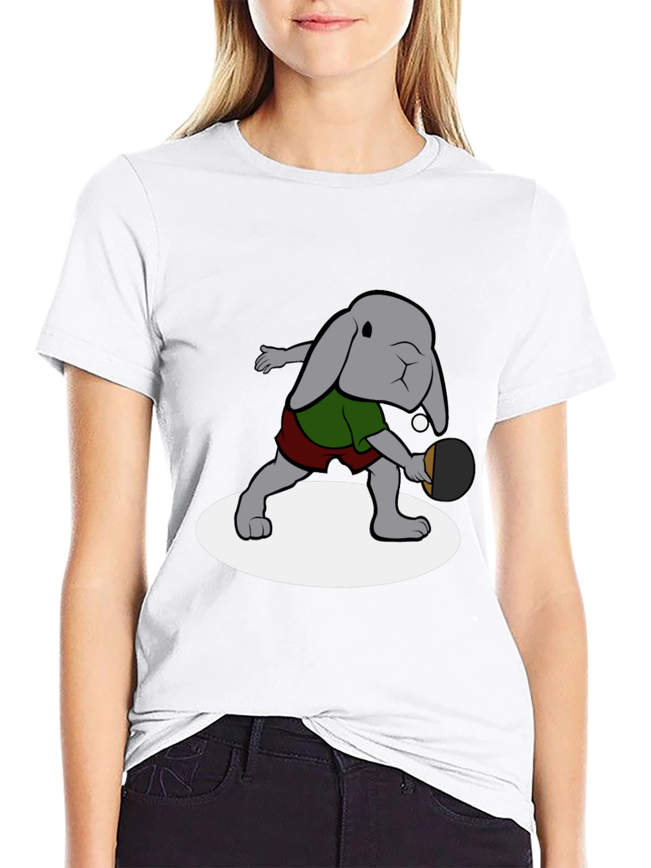 Bunny Ping Pong Player Black T-Shirt