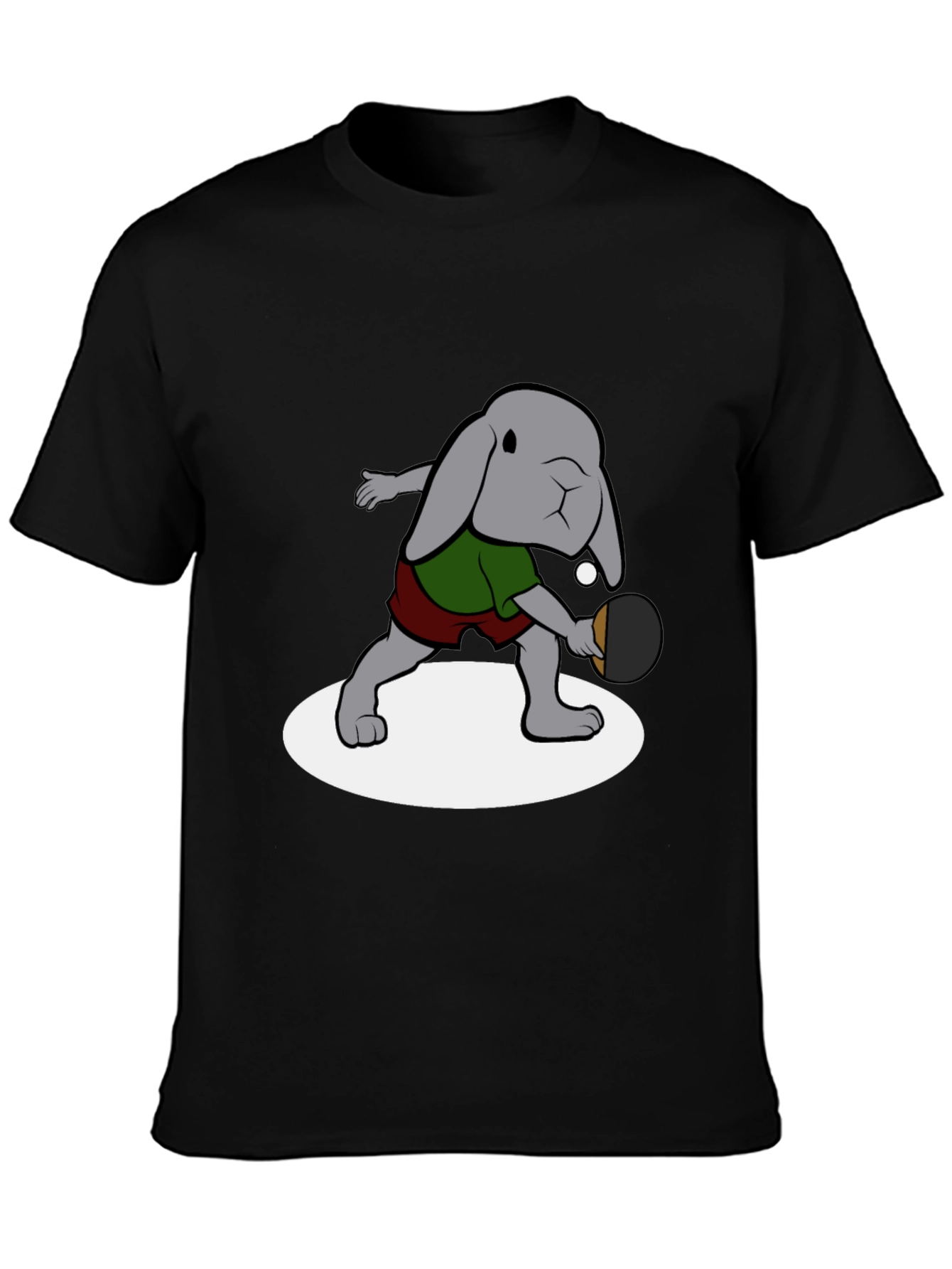 Bunny Ping Pong Player Black T-Shirt