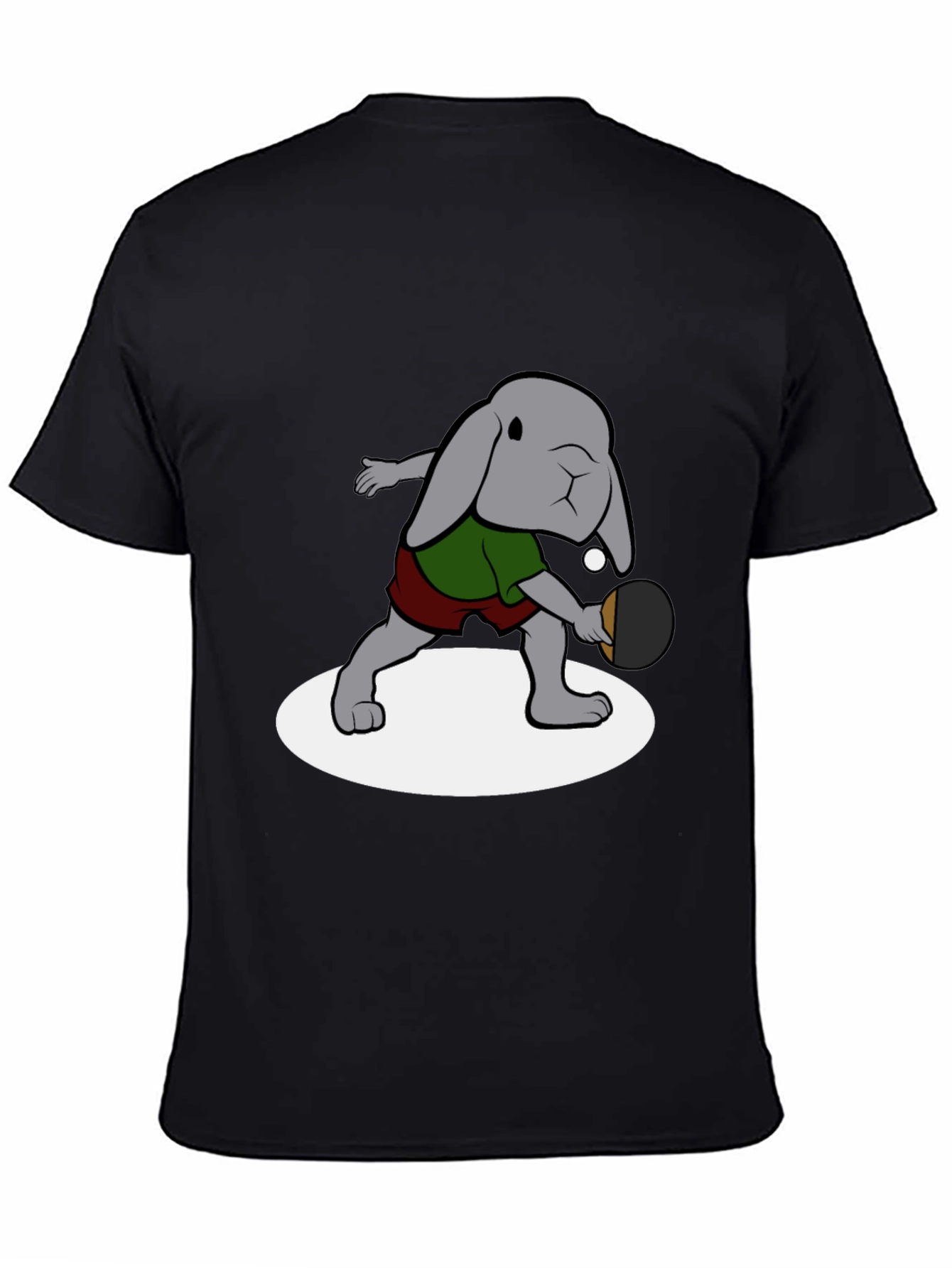 Bunny Ping Pong Player Black T-Shirt