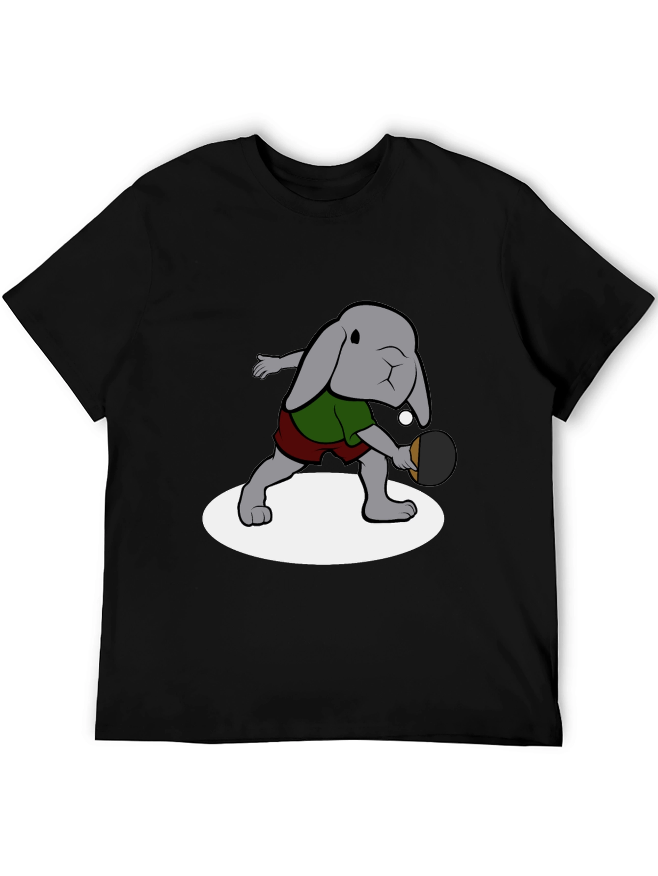 Bunny Ping Pong Player Black T-Shirt