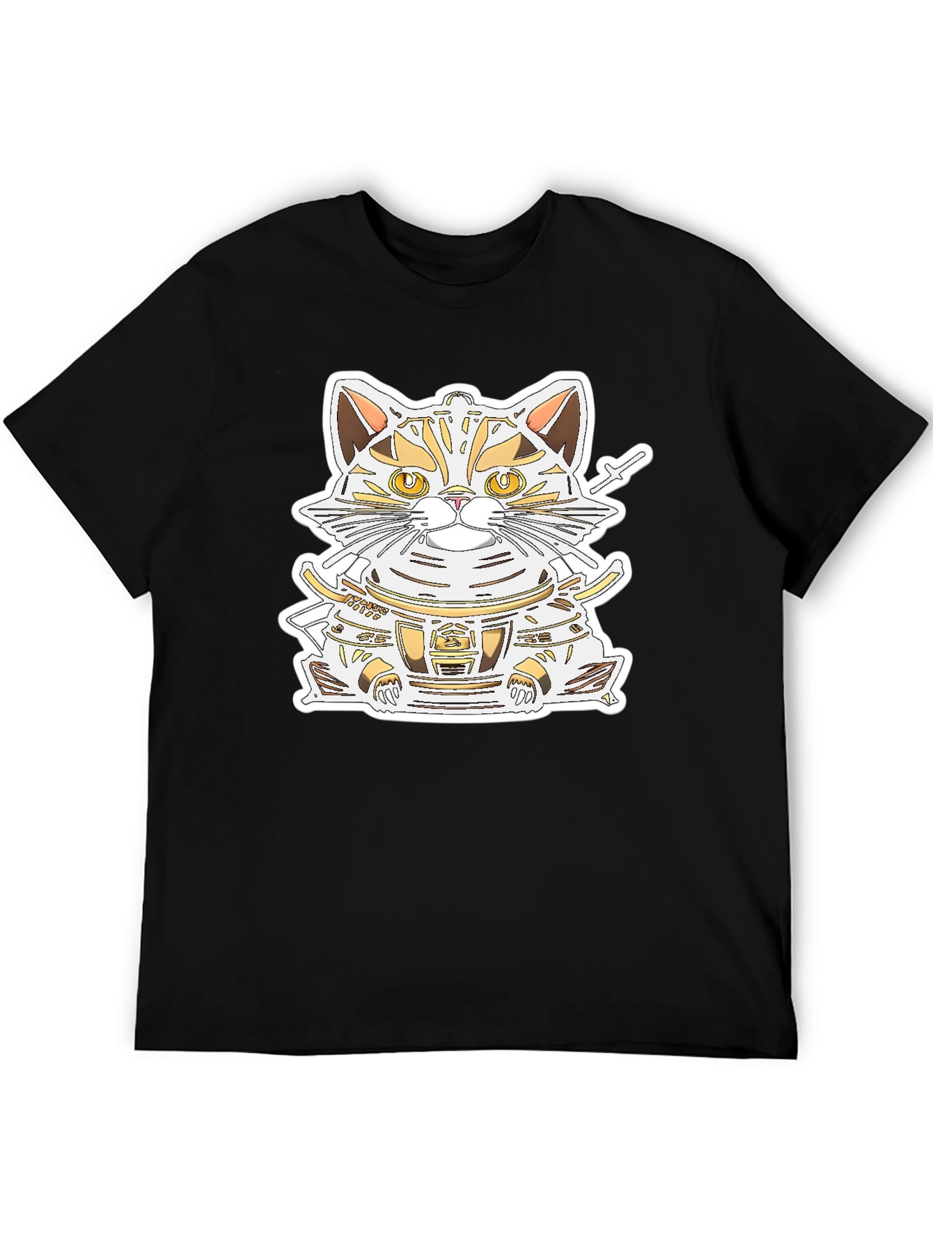 Samurai Cat Graphic Tee - Black Cotton Shirt