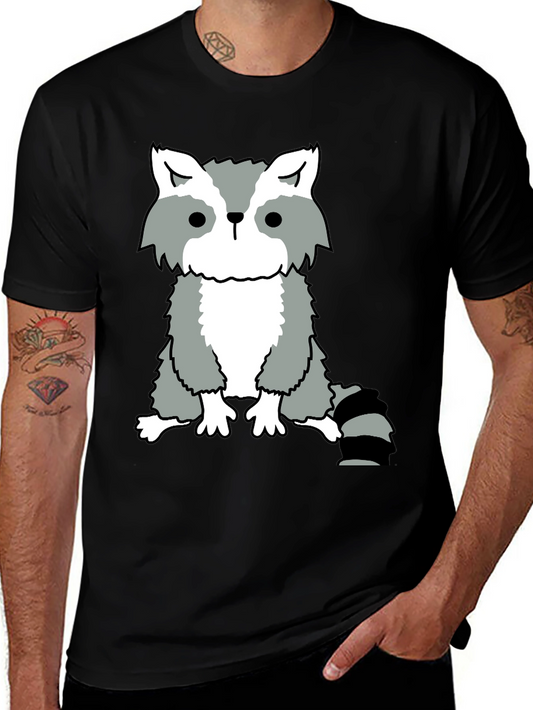 Raccoon Graphic Tee - Casual Black Cotton T-Shirt