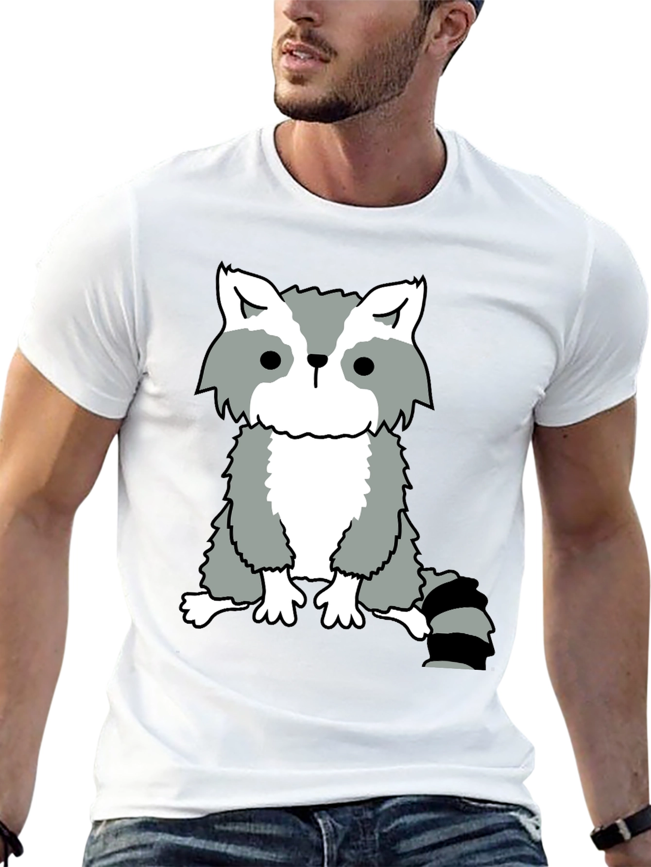 Raccoon Graphic Tee - Casual Black Cotton T-Shirt