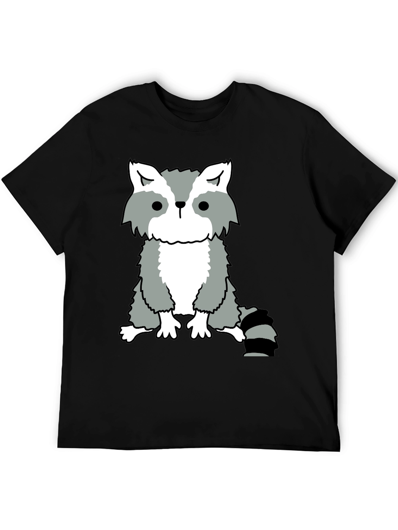 Raccoon Graphic Tee - Casual Black Cotton T-Shirt