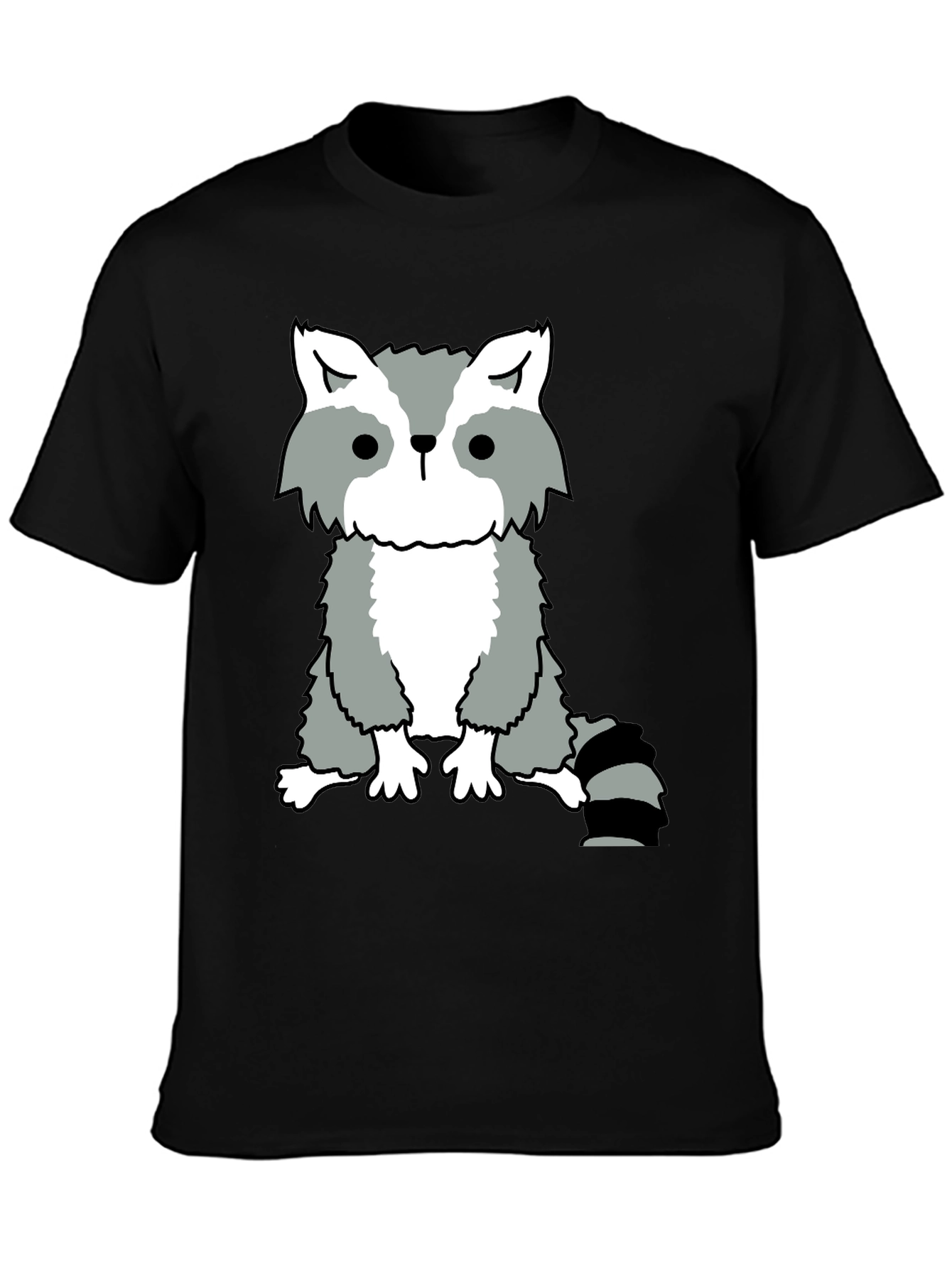 Raccoon Graphic Tee - Casual Black Cotton T-Shirt