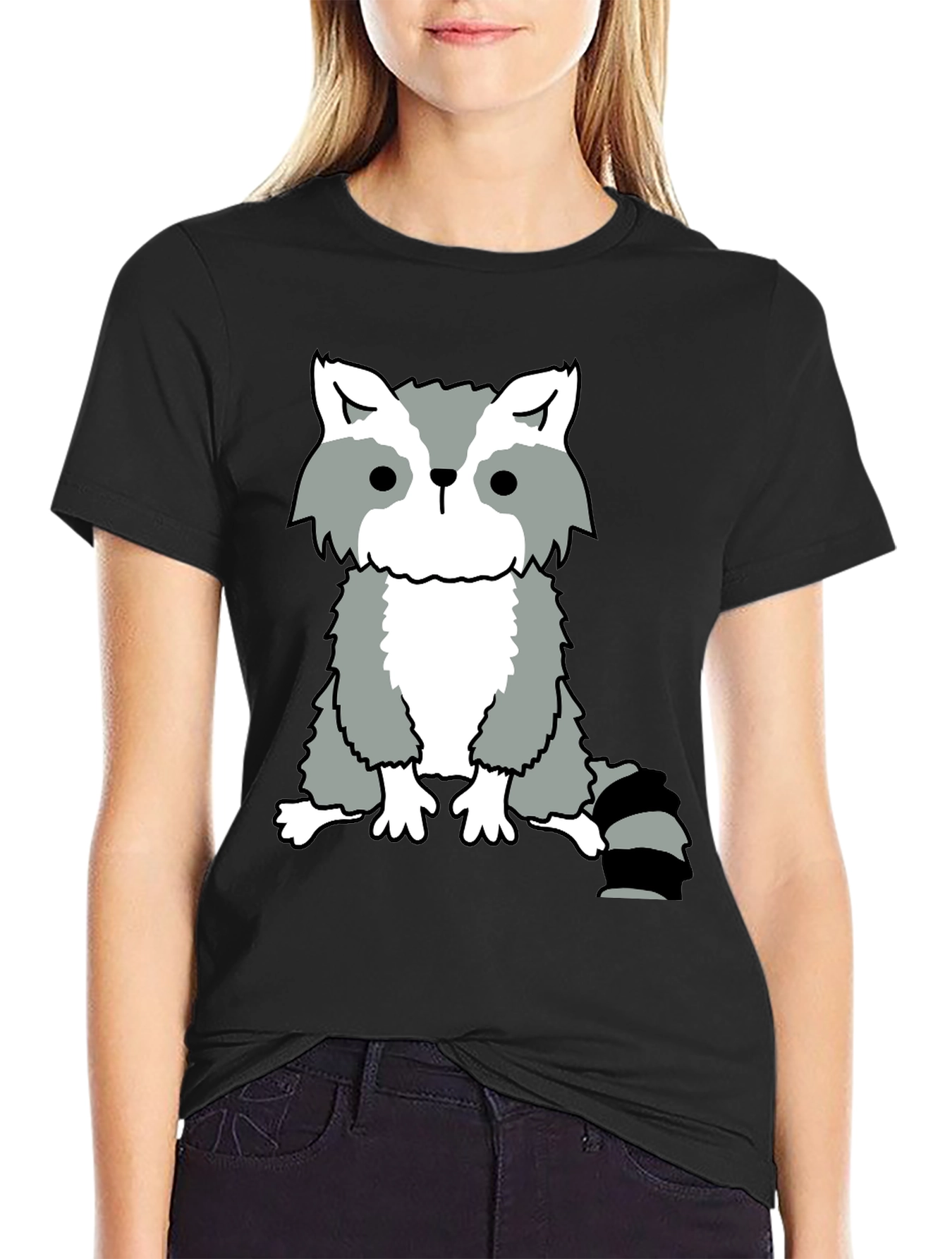 Raccoon Graphic Tee - Casual Black Cotton T-Shirt