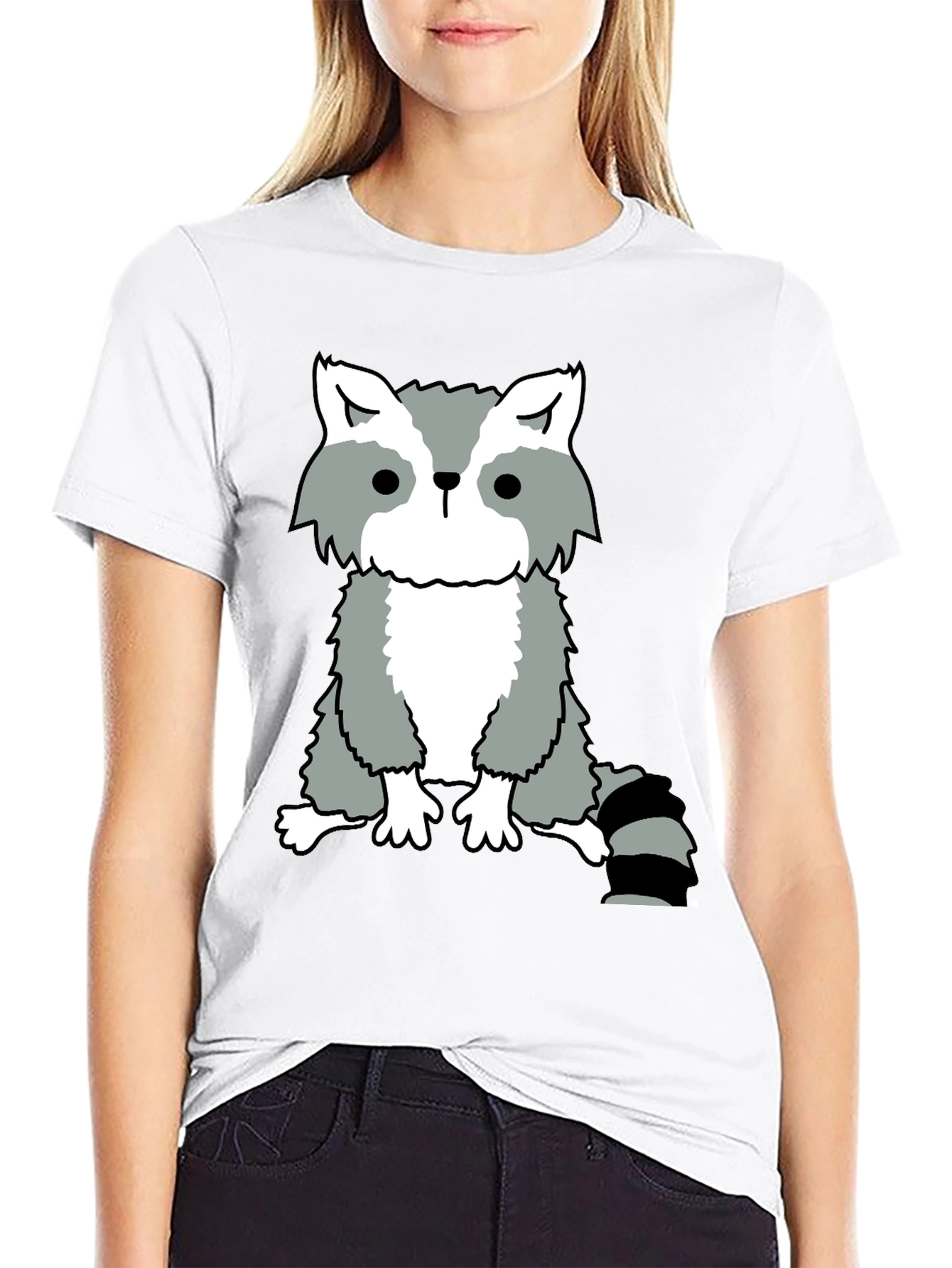 Raccoon Graphic Tee - Casual Black Cotton T-Shirt