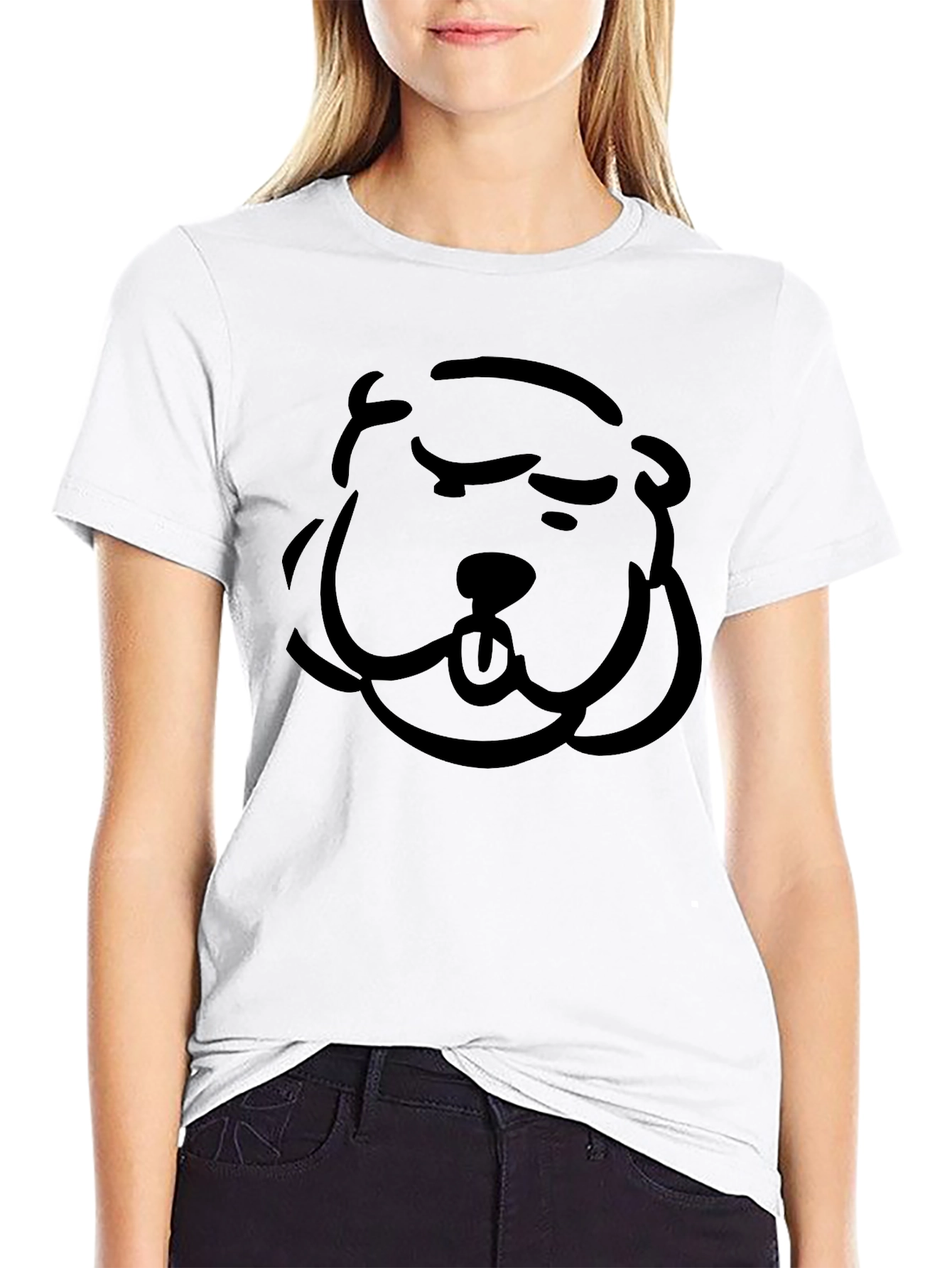 Cartoon Dog Face Black T-Shirt