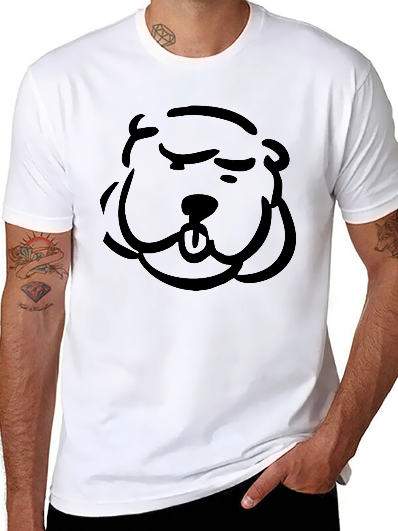 Cartoon Dog Face Black T-Shirt