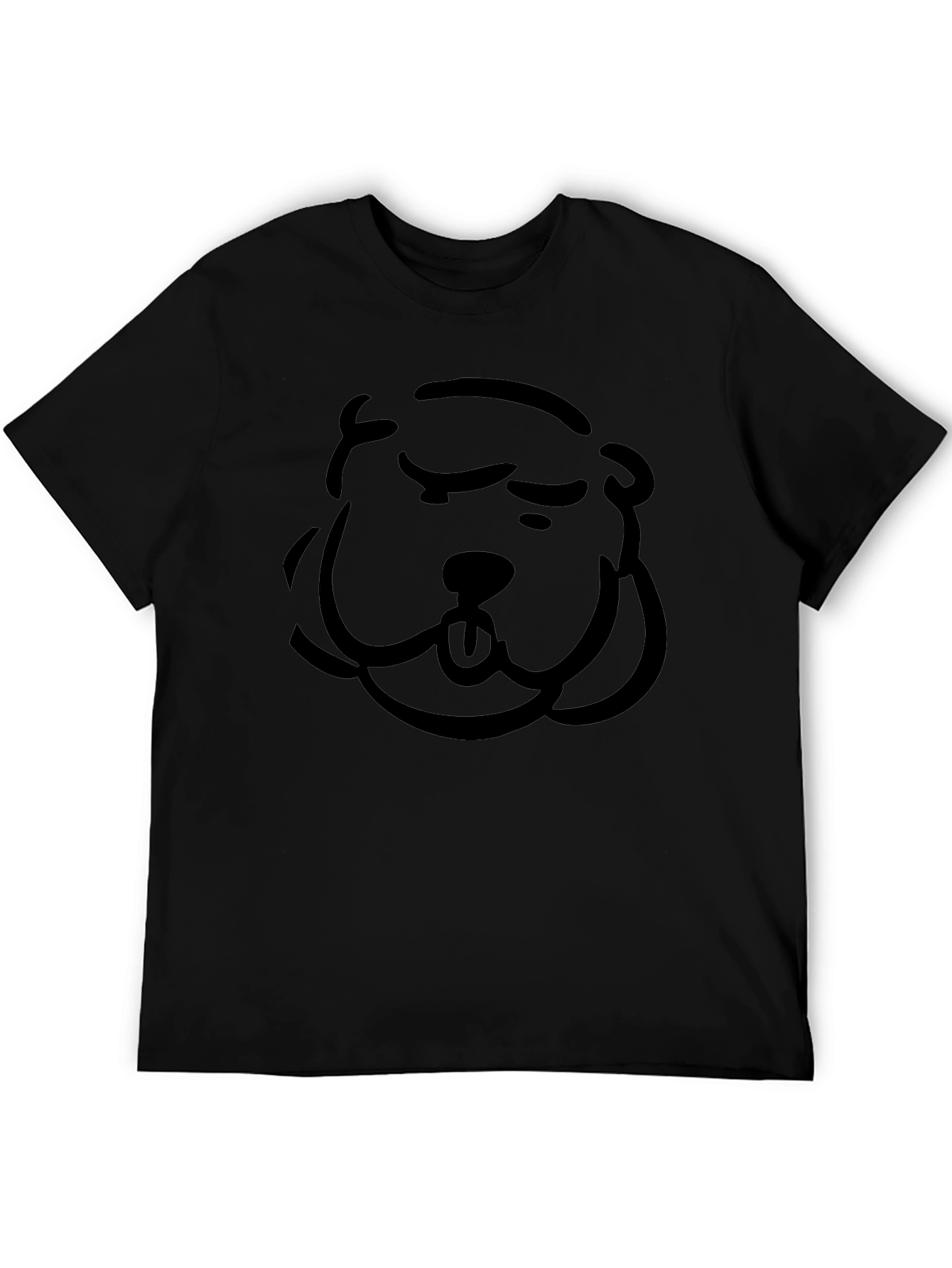 Cartoon Dog Face Black T-Shirt