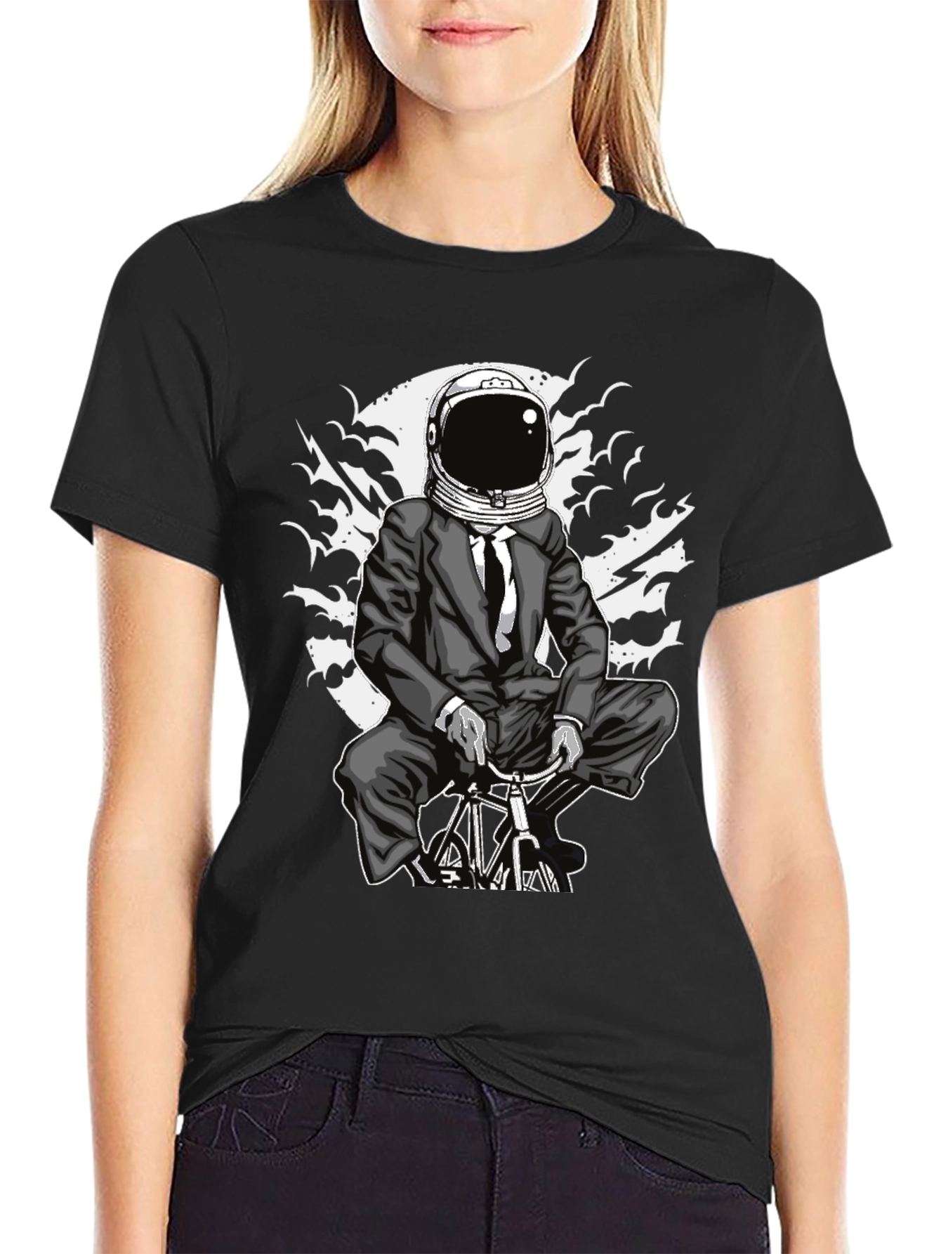 Astronaut Biker Black T-Shirt - Unique Graphic Tee