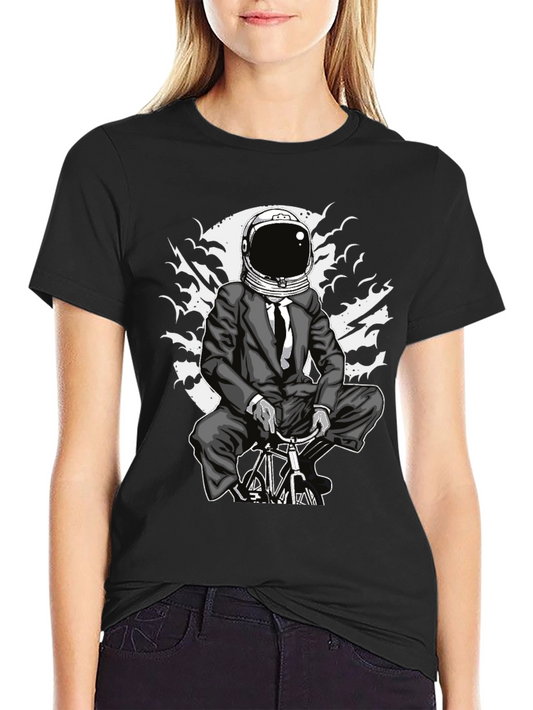 Astronaut Biker Black T-Shirt - Unique Graphic Tee