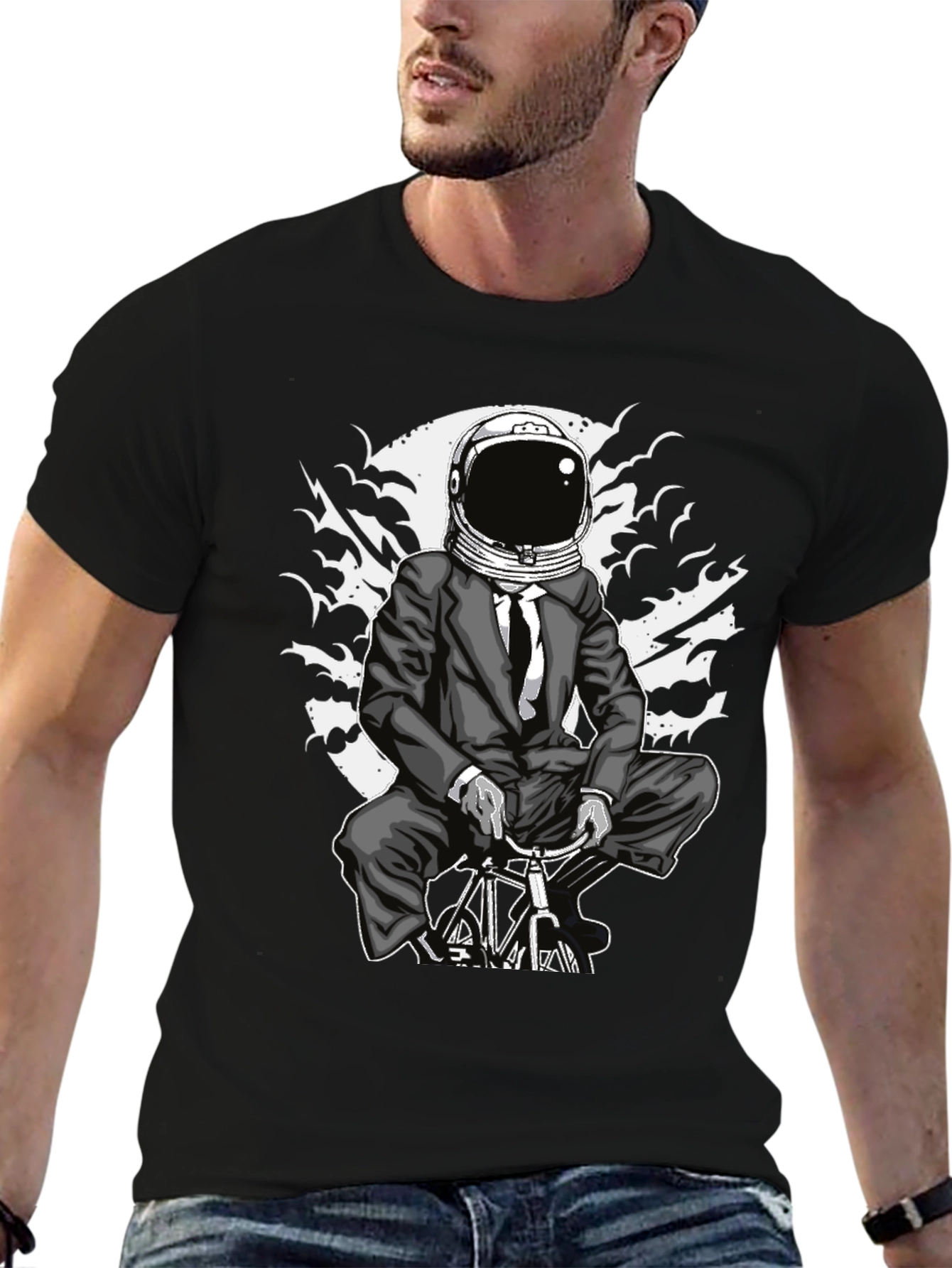 Astronaut Biker Black T-Shirt - Unique Graphic Tee