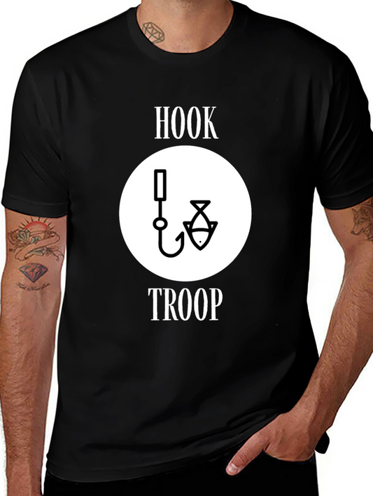 Hook Troop T-Shirt Fishing Graphic Tee - Black Cotton Blend