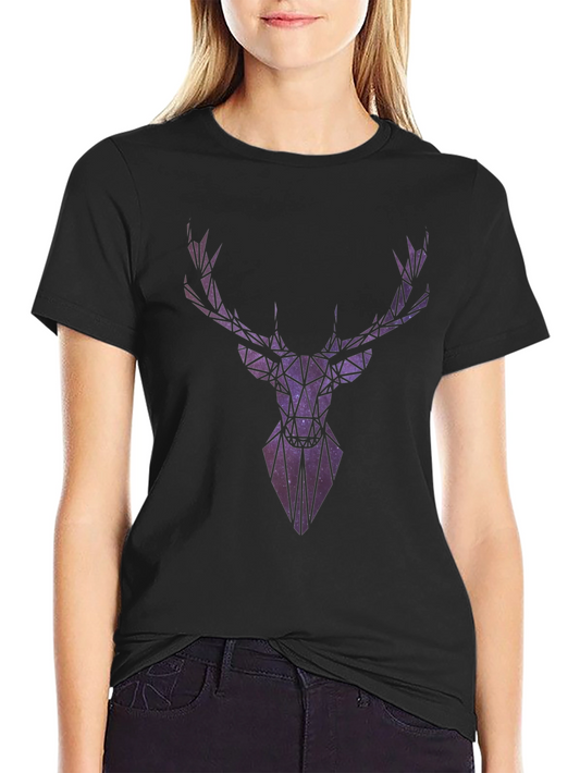 Geometric Galaxy Deer Head Graphic T-Shirt