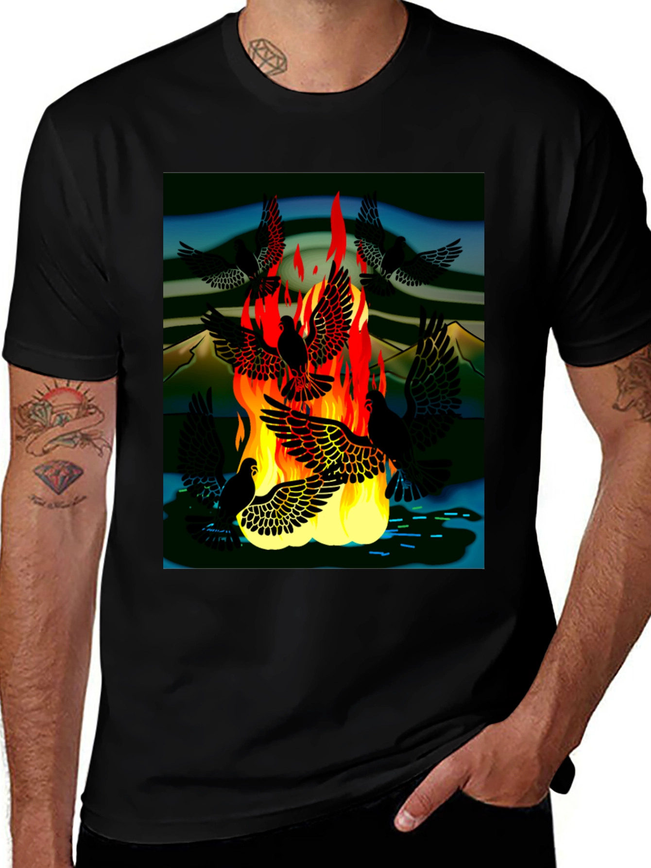Inferno Bird Graphic T-Shirt - Bold Artistic Design
