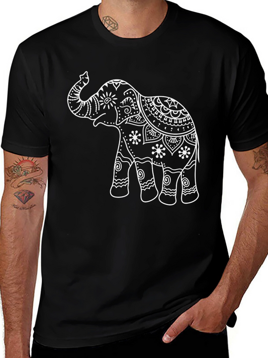 Elephant Mandala Print Black T-Shirt