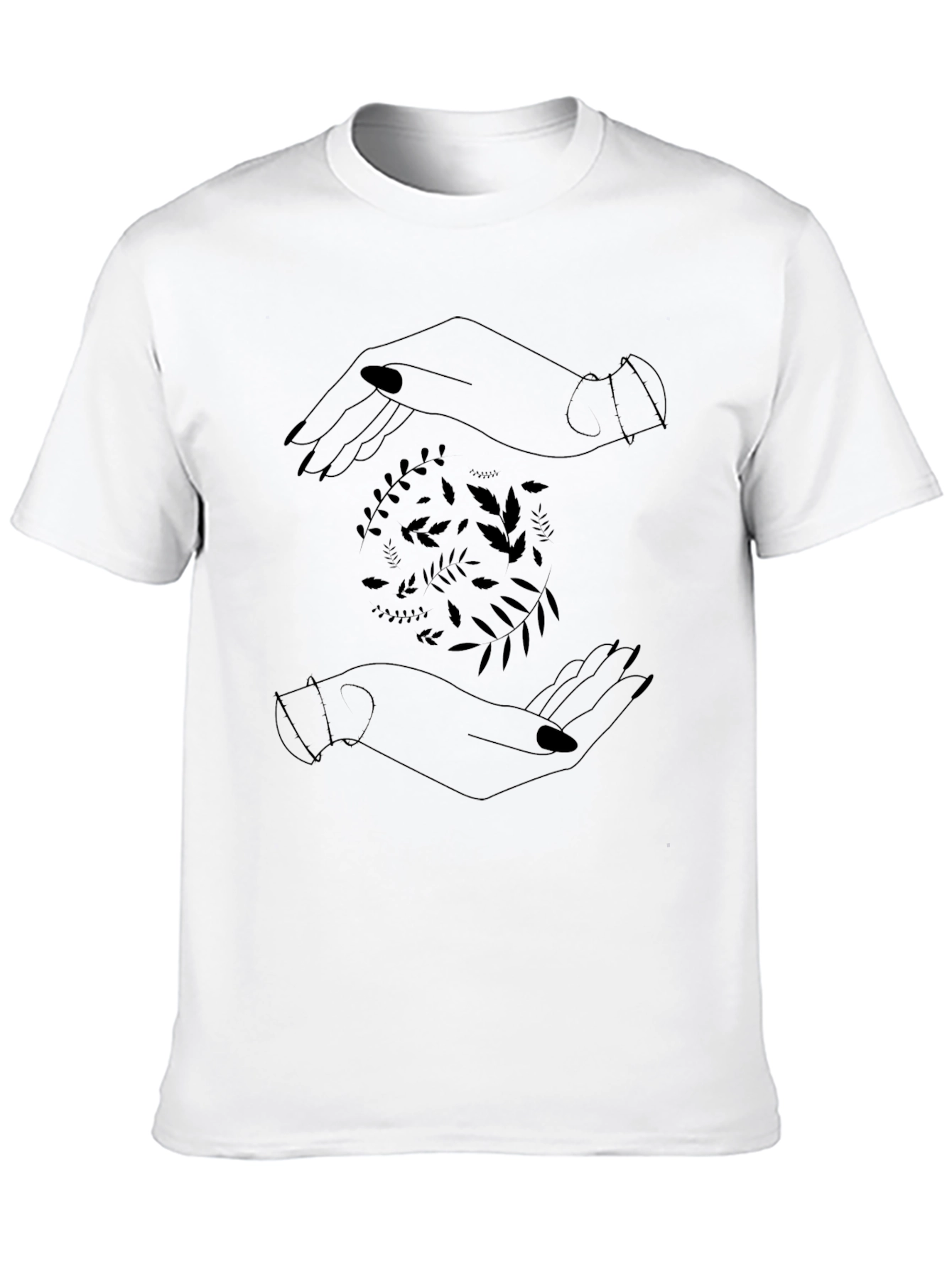 Botanical Hands Graphic Tee - Stylish Black Cotton T-Shirt