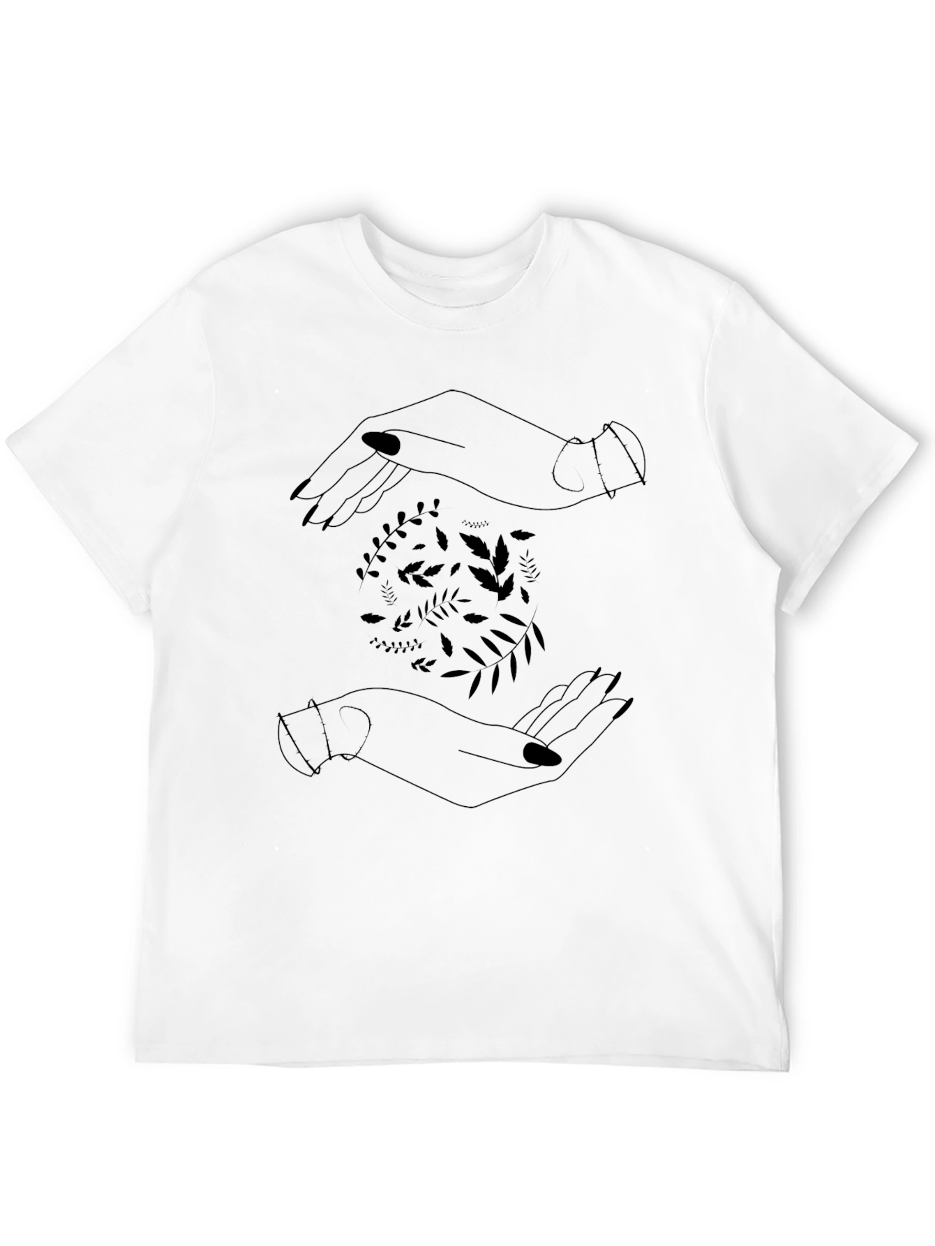 Botanical Hands Graphic Tee - Stylish Black Cotton T-Shirt