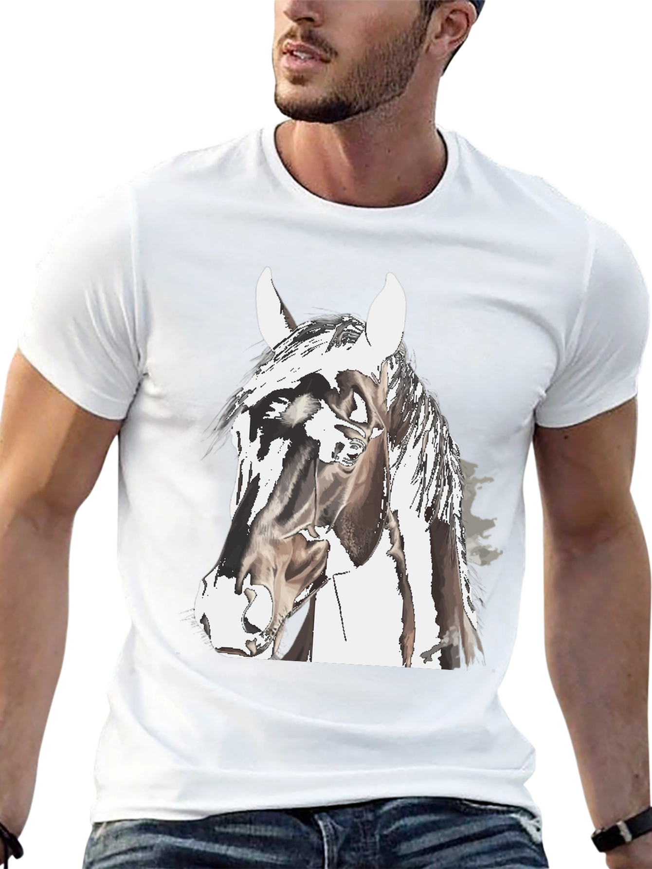 Horse Graphic Tee - Black Cotton Comfort