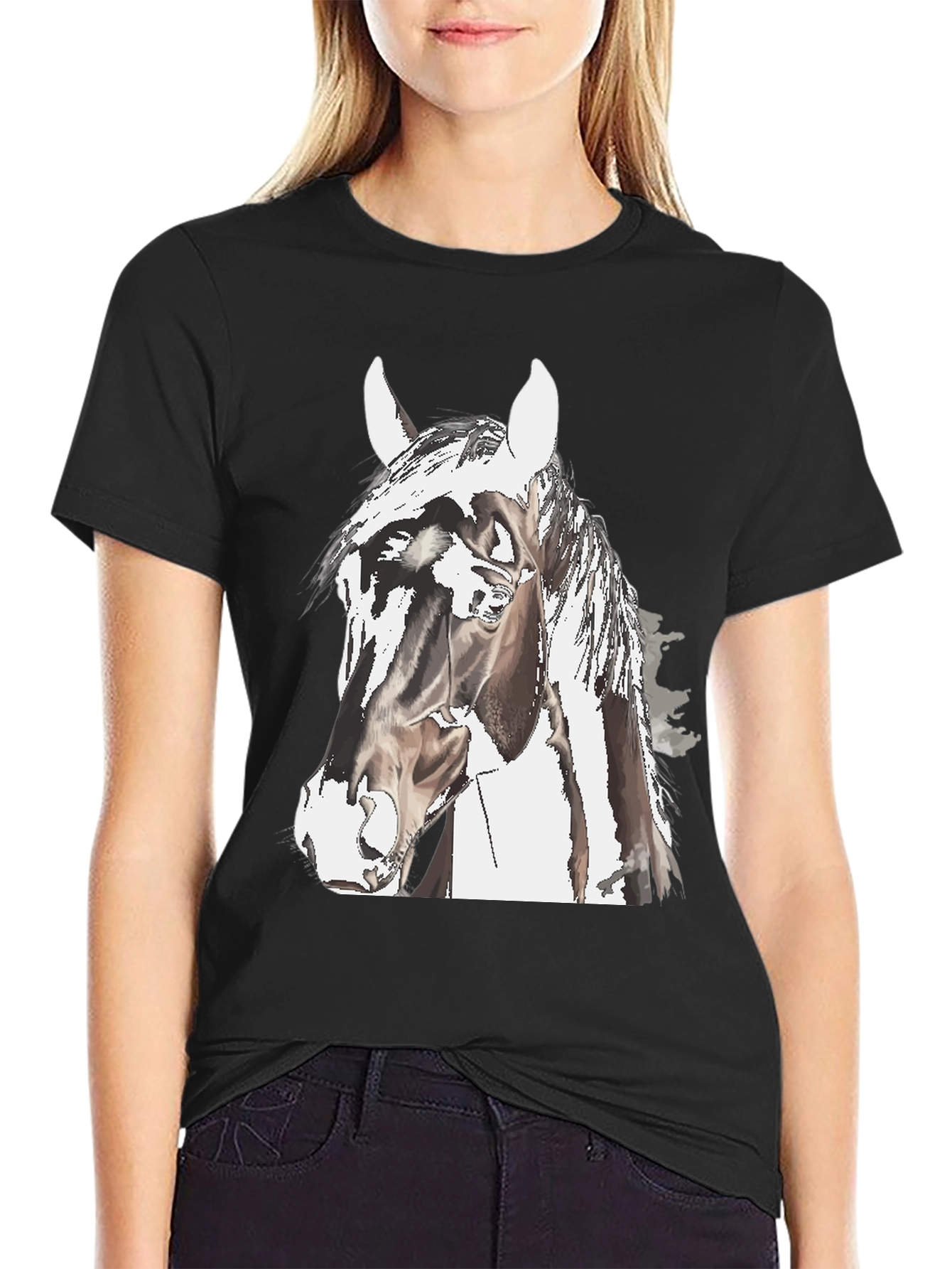 Horse Graphic Tee - Black Cotton Comfort