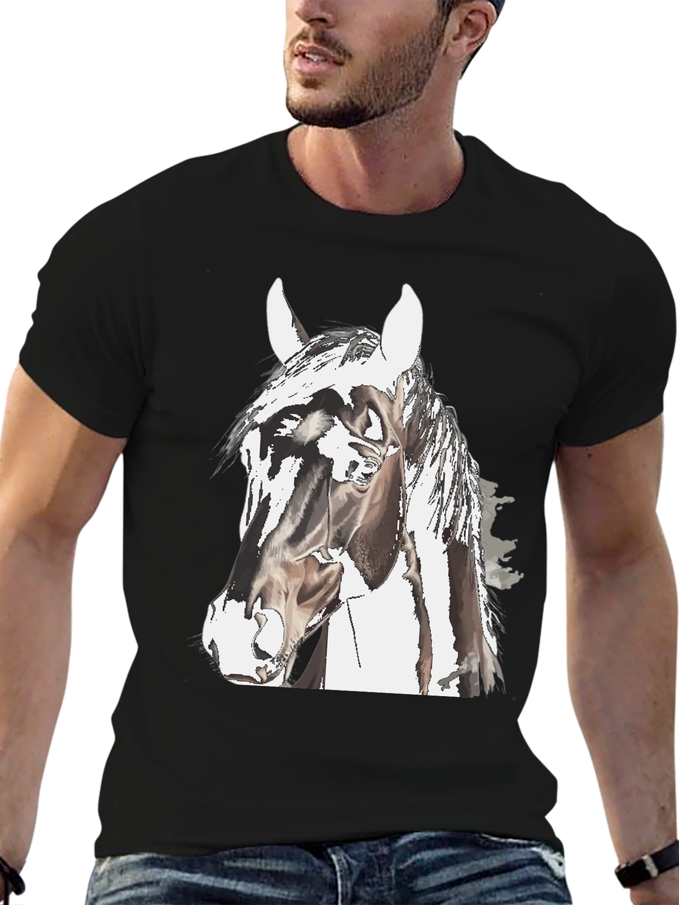 Horse Graphic Tee - Black Cotton Comfort